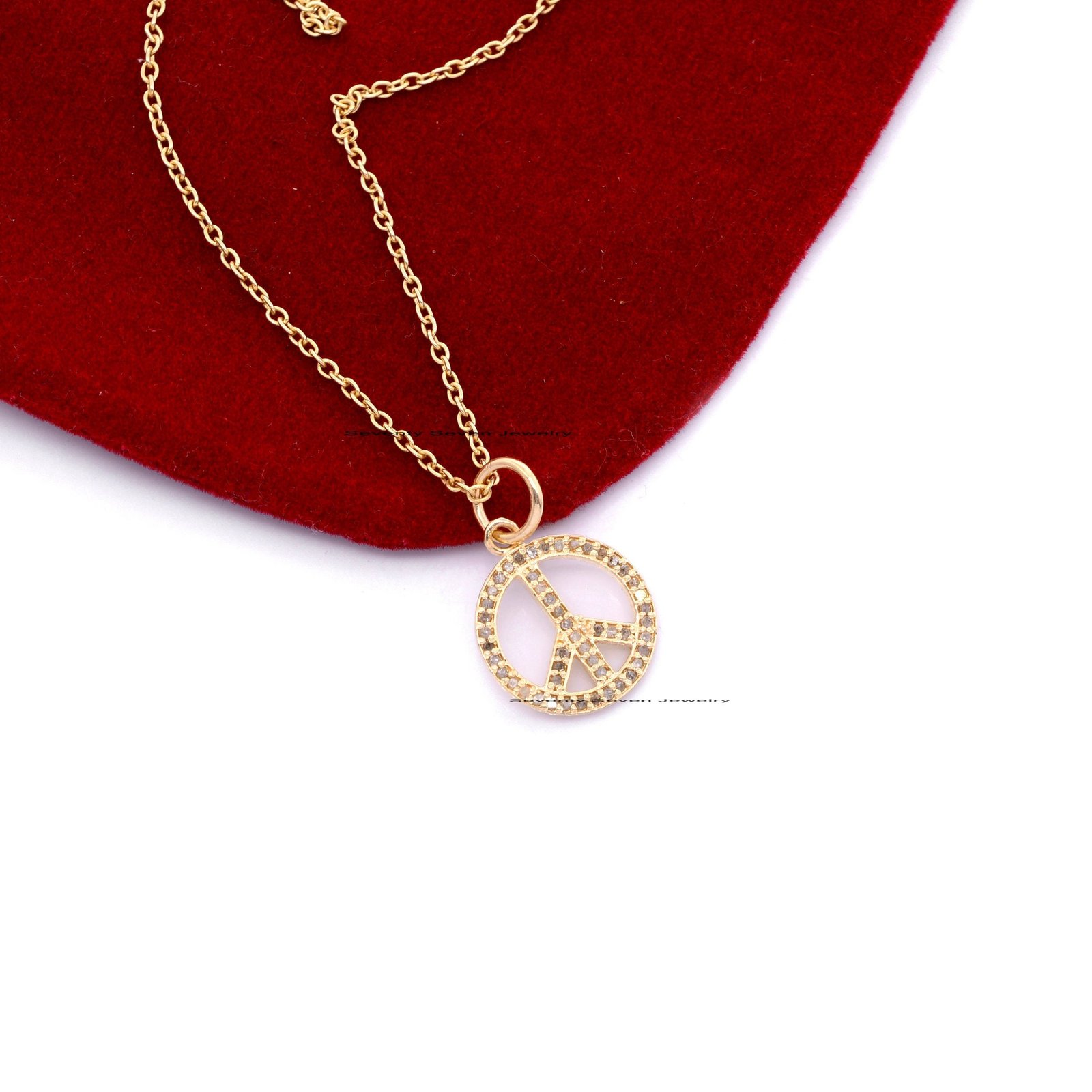 Diamond Peace Sign Pendant Necklace: Sterling Silver Charm (16 MM) - Seventy Seven Jewelry | SKU: SSMJP357-SLYGDI-16M-N41-18I Diamond Peace Sign Pendant Necklace: Sterling Silver Charm (16 MM) - Seventy Seven Jewelry | SKU: SSMJP357-SLYGDI-16M-N41-18I