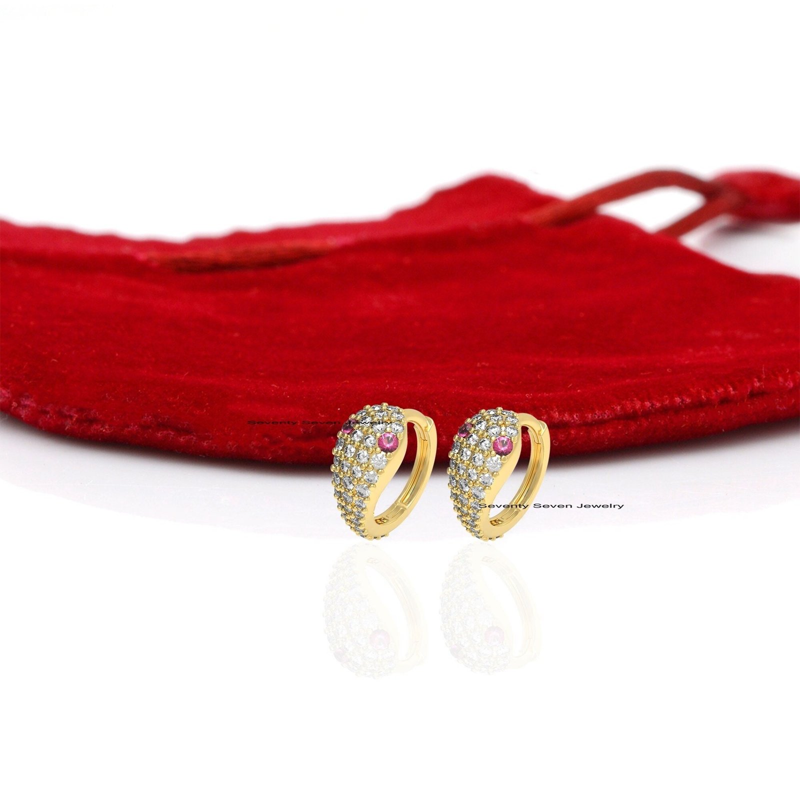 Diamond Snake Hoop Huggies: Ruby Eyed Serpent Earrings, 925 Silver - Seventy Seven Jewelry | SKU: SSMJE494-SLYGDIRU-2026 Diamond Snake Hoop Huggies: Ruby Eyed Serpent Earrings, 925 Silver - Seventy Seven Jewelry | SKU: SSMJE494-SLYGDIRU-2026