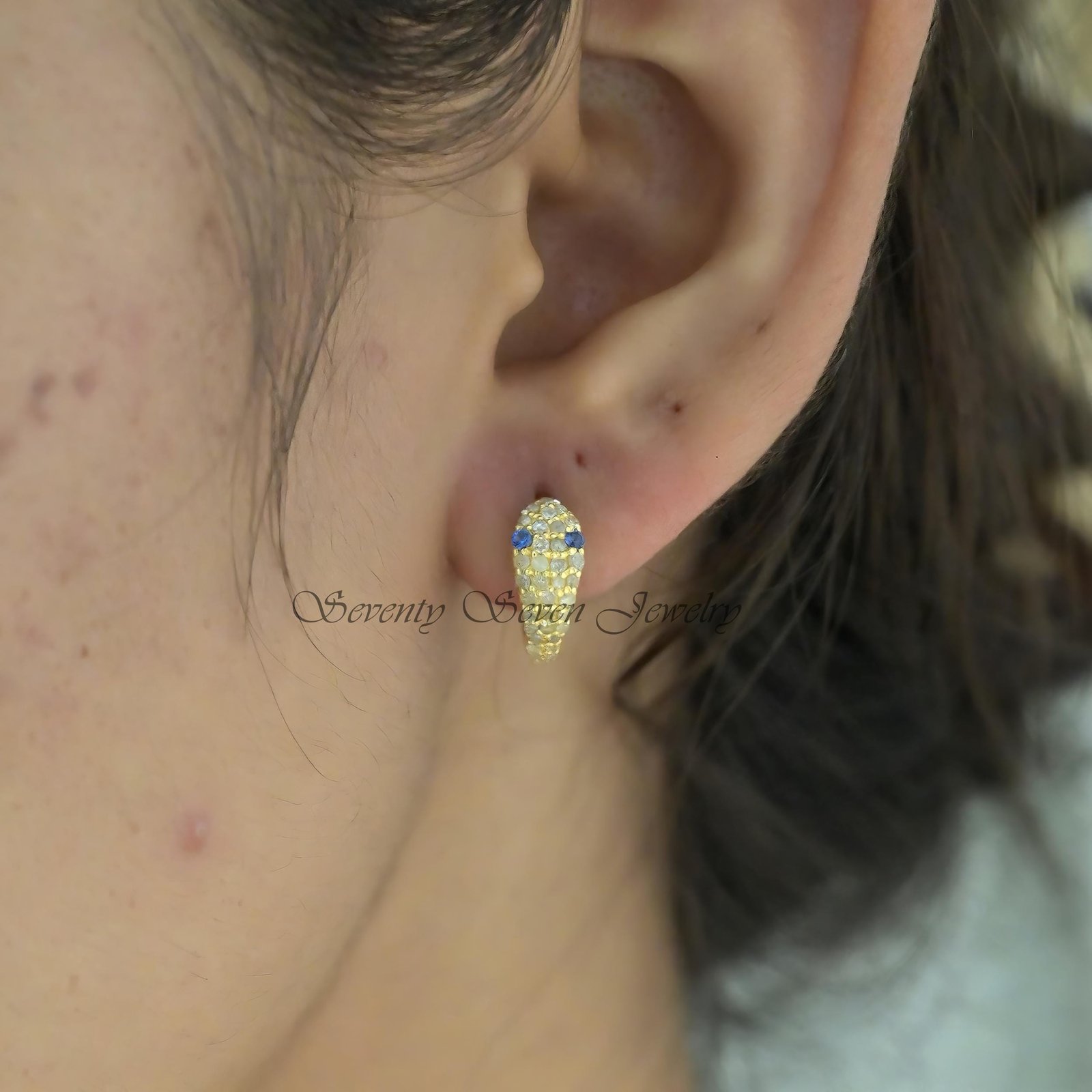 Diamond Snake Hoop Huggies: Ruby Eyed Serpent Earrings, 925 Silver - View 2 - Seventy Seven Jewelry | SKU: SSMJE494-SLYGDIRU- Diamond Snake Hoop Huggies: Ruby Eyed Serpent Earrings, 925 Silver - View 2 - Seventy Seven Jewelry | SKU: SSMJE494-SLYGDIRU-