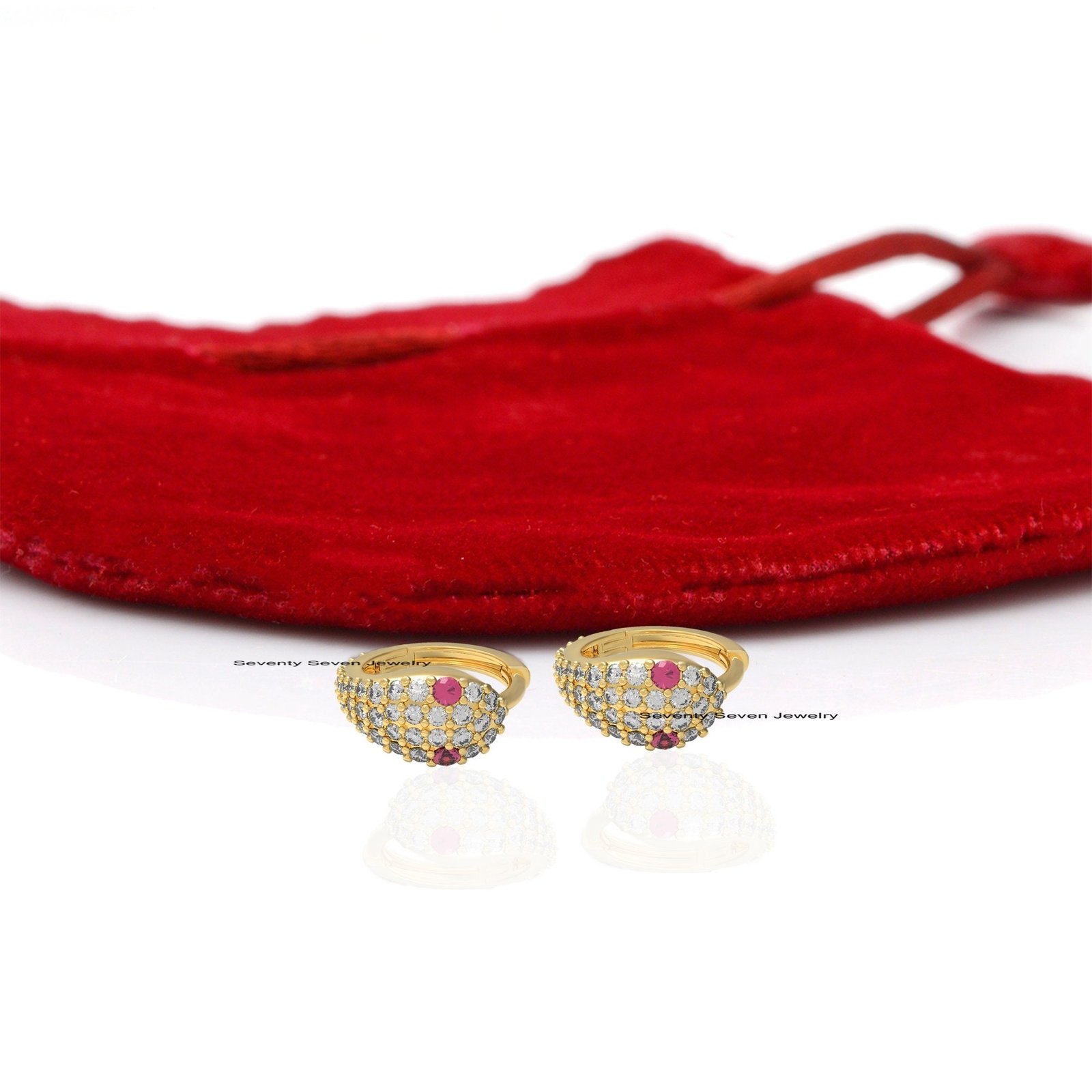 Diamond Snake Hoop Huggies: Ruby Eyed Serpent Earrings, 925 Silver - View 5 - Seventy Seven Jewelry | SKU: SSMJE494-SLYGDIRU- Diamond Snake Hoop Huggies: Ruby Eyed Serpent Earrings, 925 Silver - View 5 - Seventy Seven Jewelry | SKU: SSMJE494-SLYGDIRU-