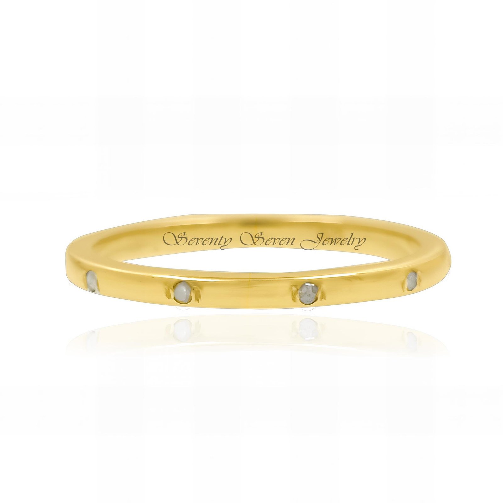 Diamond Sterling Silver Band Ring: Minimalist Half Eternity - View 3 - Seventy Seven Jewelry | SKU: SSMJR08-SLYGDI-2026 Diamond Sterling Silver Band Ring: Minimalist Half Eternity - View 3 - Seventy Seven Jewelry | SKU: SSMJR08-SLYGDI-2026
