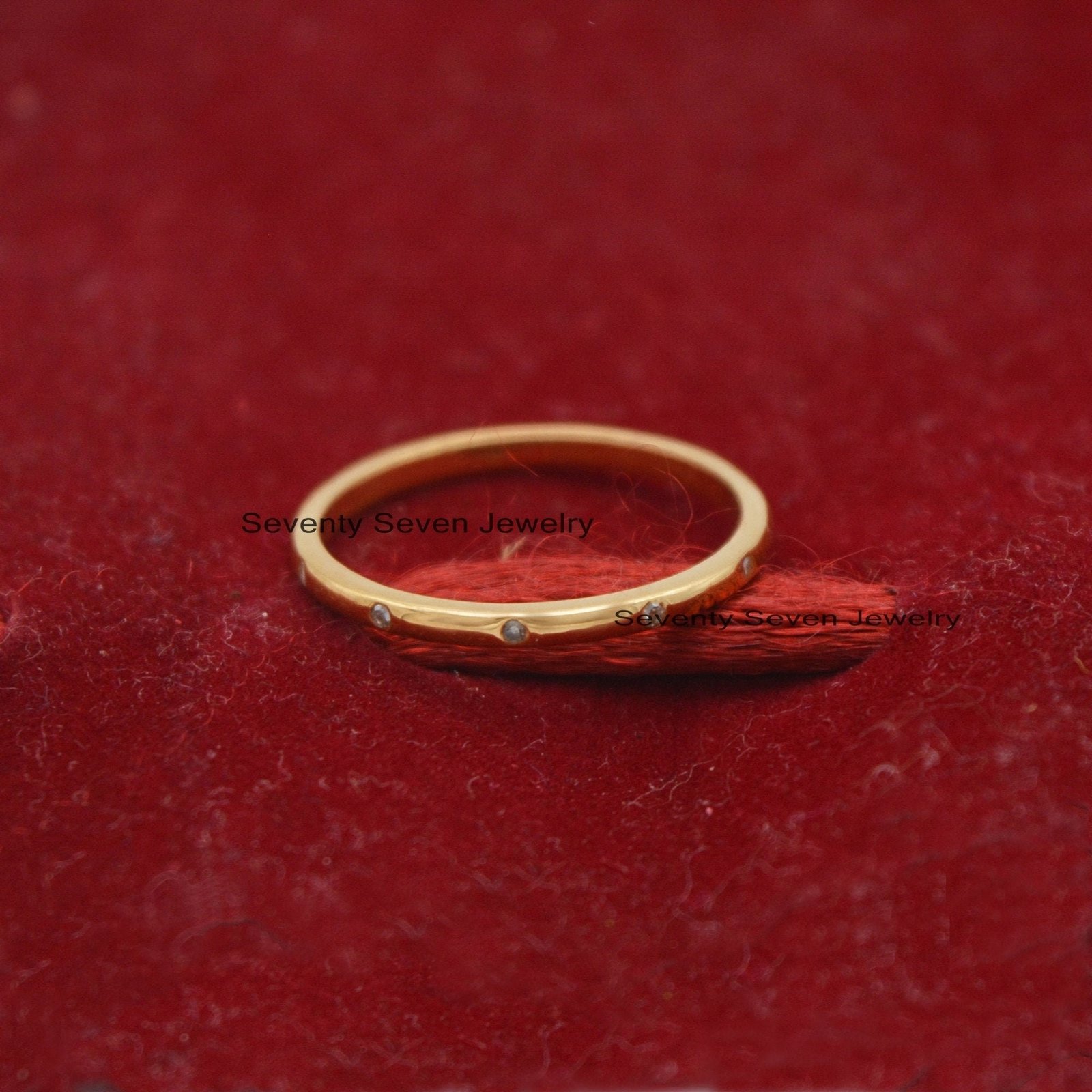 Diamond Sterling Silver Band Ring: Minimalist Half Eternity - View 5 - Seventy Seven Jewelry | SKU: SSMJR08-SLYGDI-2026 Diamond Sterling Silver Band Ring: Minimalist Half Eternity - View 5 - Seventy Seven Jewelry | SKU: SSMJR08-SLYGDI-2026