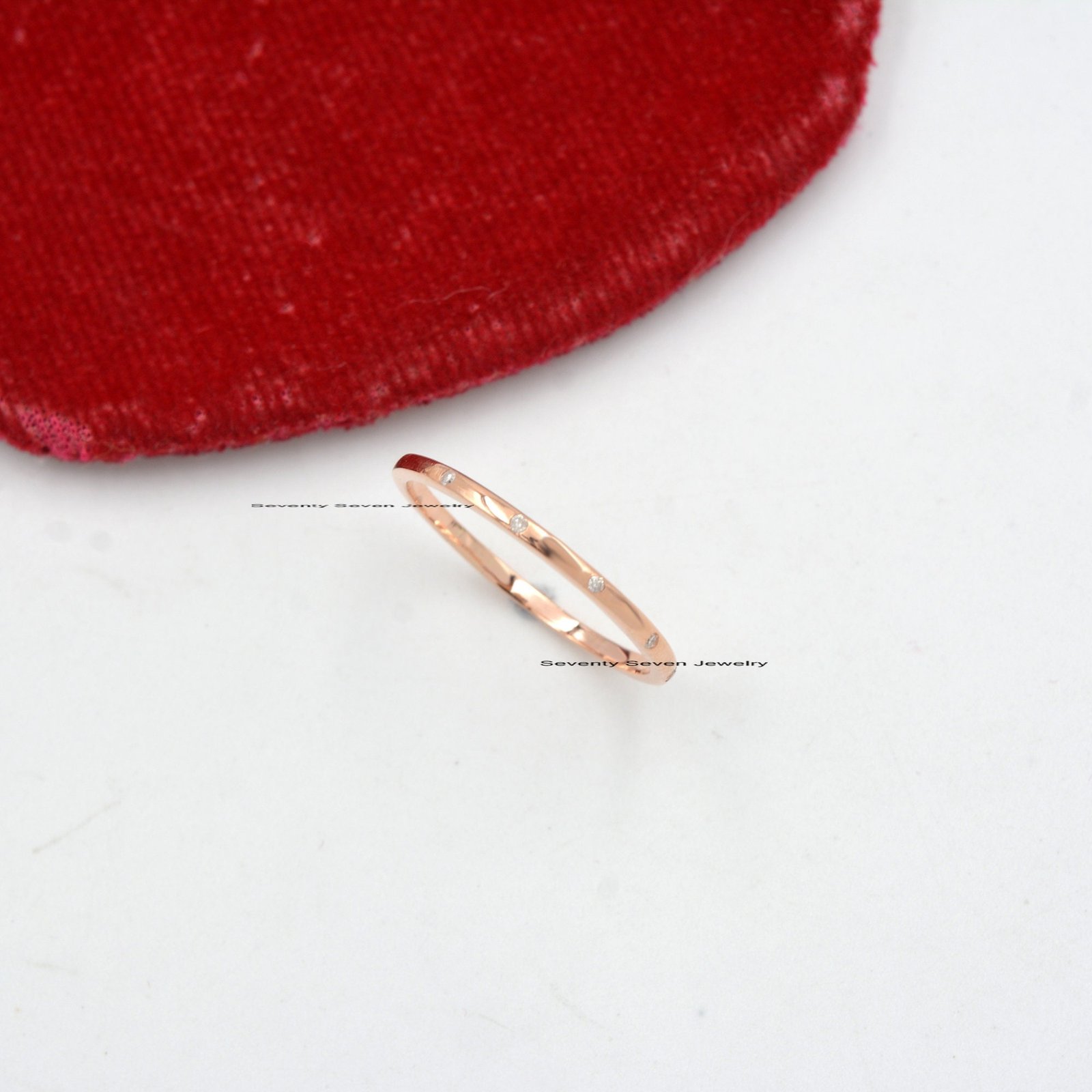 Diamond Sterling Silver Band Ring: Minimalist Half Eternity - View 6 - Seventy Seven Jewelry | SKU: SSMJR08-SLYGDI-2026 Diamond Sterling Silver Band Ring: Minimalist Half Eternity - View 6 - Seventy Seven Jewelry | SKU: SSMJR08-SLYGDI-2026