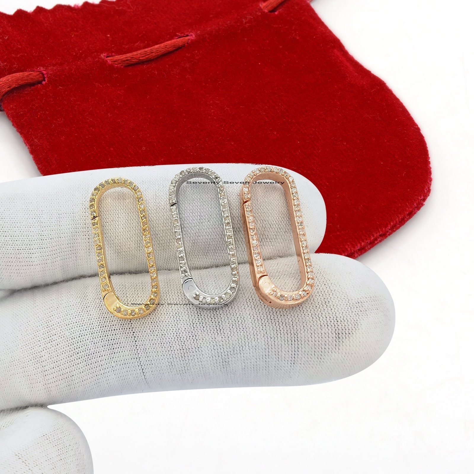 Diamond Sterling Silver Enhancer Lock: Oval Link Charm Holder - Seventy Seven Jewelry | SKU: SSMJP73-SLYGDI-2026 Diamond Sterling Silver Enhancer Lock: Oval Link Charm Holder - Seventy Seven Jewelry | SKU: SSMJP73-SLYGDI-2026