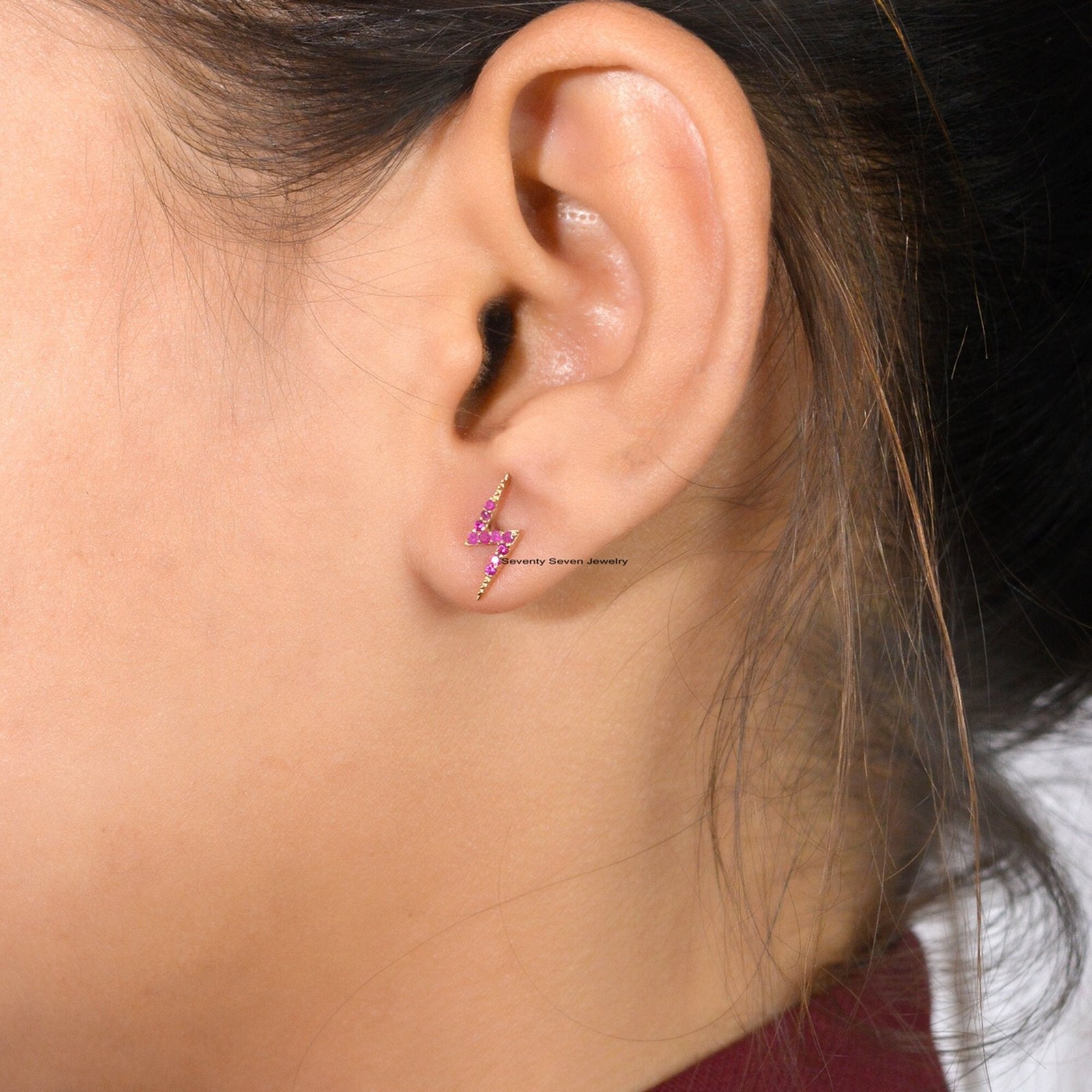 Diamond Thunder Bolt Studs: Sterling Silver Zig-Zag Earrings - Seventy Seven Jewelry | SKU: SSMJE379-SLYGDI-2026 Diamond Thunder Bolt Studs: Sterling Silver Zig-Zag Earrings - Seventy Seven Jewelry | SKU: SSMJE379-SLYGDI-2026