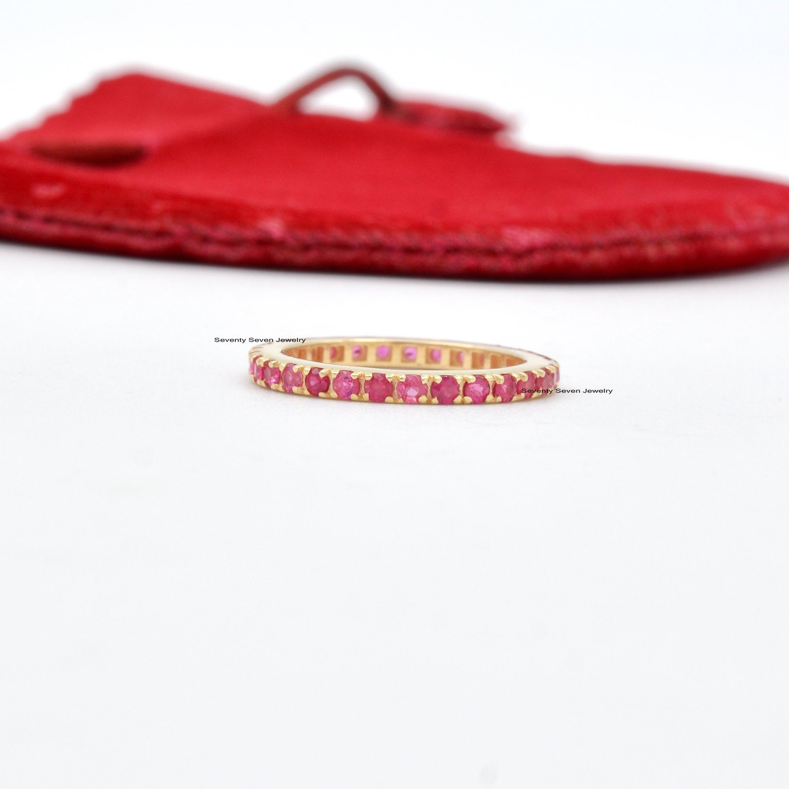 Genuine Ruby Eternity Ring: Sterling Silver July Birthstone Band - Seventy Seven Jewelry | SKU: SSMJR380-SLYGPSP-2026 Genuine Ruby Eternity Ring: Sterling Silver July Birthstone Band - Seventy Seven Jewelry | SKU: SSMJR380-SLYGPSP-2026