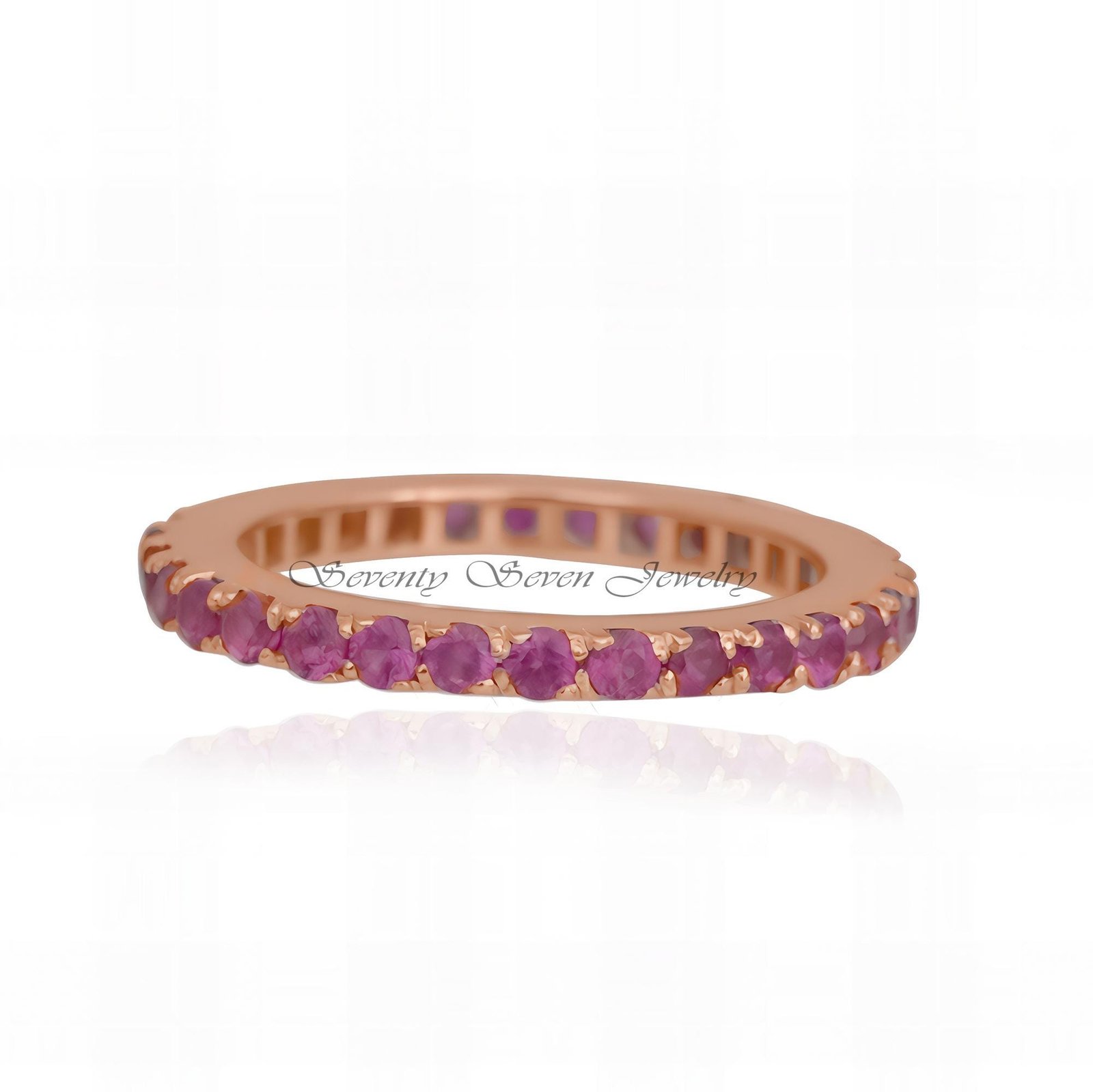 Genuine Ruby Eternity Ring: Sterling Silver July Birthstone Band - View 3 - Seventy Seven Jewelry | SKU: SSMJR380-SLYGPSP-202 Genuine Ruby Eternity Ring: Sterling Silver July Birthstone Band - View 3 - Seventy Seven Jewelry | SKU: SSMJR380-SLYGPSP-202