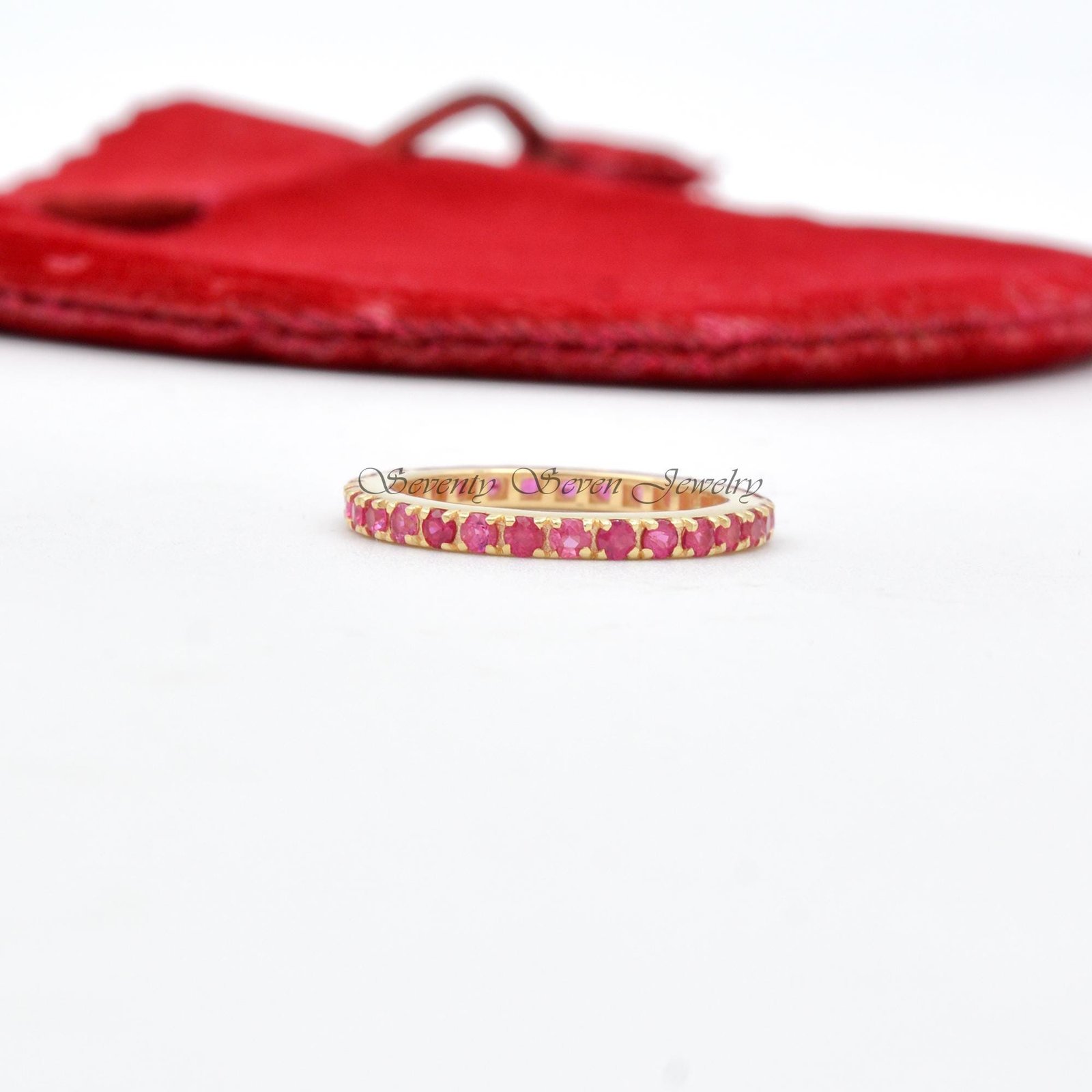 Genuine Ruby Eternity Ring: Sterling Silver July Birthstone Band - View 6 - Seventy Seven Jewelry | SKU: SSMJR380-SLYGPSP-202 Genuine Ruby Eternity Ring: Sterling Silver July Birthstone Band - View 6 - Seventy Seven Jewelry | SKU: SSMJR380-SLYGPSP-202