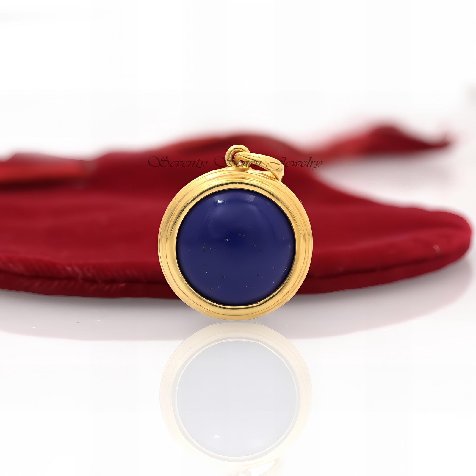 Gold Plated Lapis Lazuli Pendant: Sterling Silver Round Disc Charm - Seventy Seven Jewelry | SKU: SSMJP4446-SLYGLPZ-30M-2026 Gold Plated Lapis Lazuli Pendant: Sterling Silver Round Disc Charm - Seventy Seven Jewelry | SKU: SSMJP4446-SLYGLPZ-30M-2026
