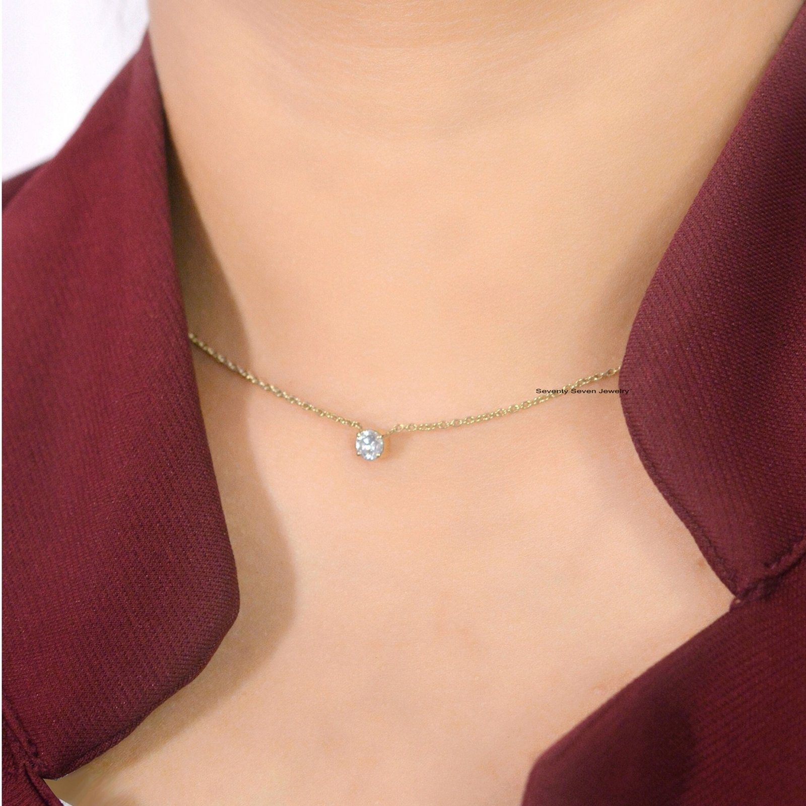 Gold Plated Moissanite Solitaire Necklace: Boho Bezel Pendant - Seventy Seven Jewelry | SKU: SSMJN270-SL Gold Plated Moissanite Solitaire Necklace: Boho Bezel Pendant - Seventy Seven Jewelry | SKU: SSMJN270-SL