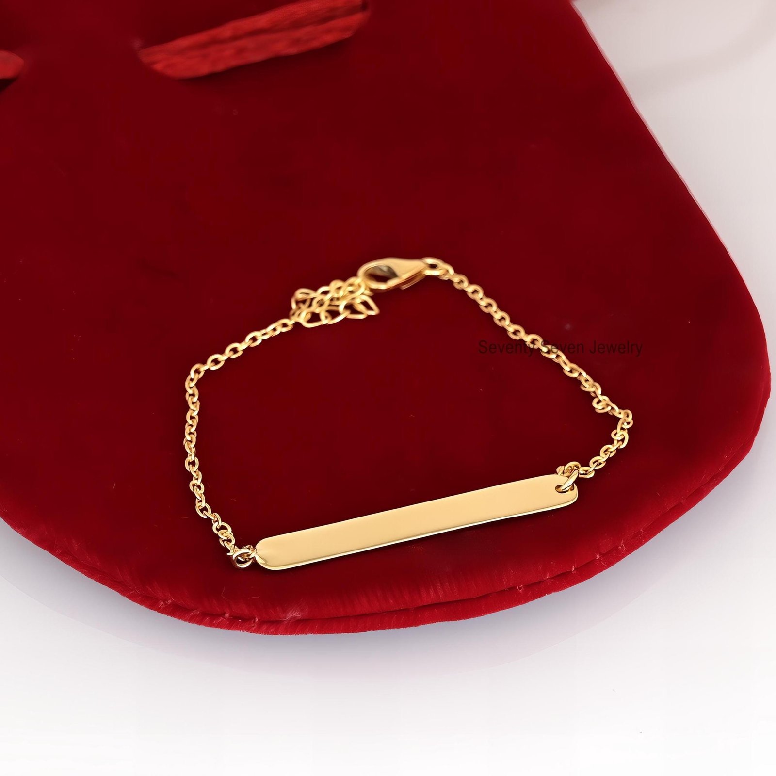Gold Plated Name Bar Bracelet: Custom Engraved 925 Silver - Seventy Seven Jewelry | SKU: SSMJA716-SLYG-6.5I Gold Plated Name Bar Bracelet: Custom Engraved 925 Silver - Seventy Seven Jewelry | SKU: SSMJA716-SLYG-6.5I