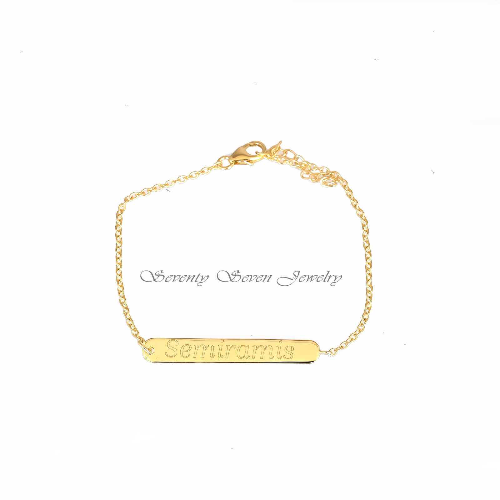 Gold Plated Name Bar Bracelet: Custom Engraved 925 Silver - View 3 - Seventy Seven Jewelry | SKU: SSMJA716-SLYG-6.5I Gold Plated Name Bar Bracelet: Custom Engraved 925 Silver - View 3 - Seventy Seven Jewelry | SKU: SSMJA716-SLYG-6.5I