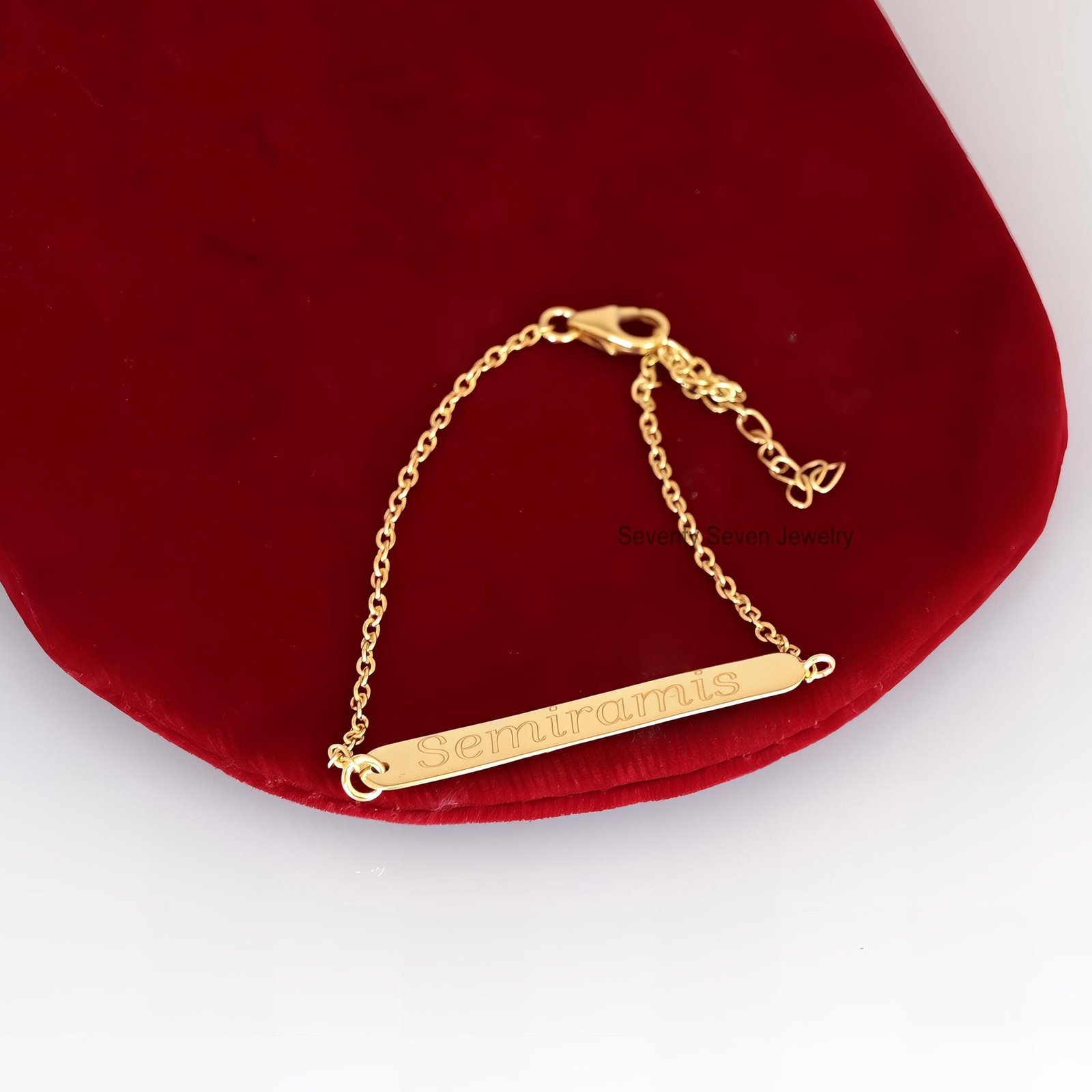 Gold Plated Name Bar Bracelet: Custom Engraved 925 Silver - View 4 - Seventy Seven Jewelry | SKU: SSMJA716-SLYG-6.5I Gold Plated Name Bar Bracelet: Custom Engraved 925 Silver - View 4 - Seventy Seven Jewelry | SKU: SSMJA716-SLYG-6.5I