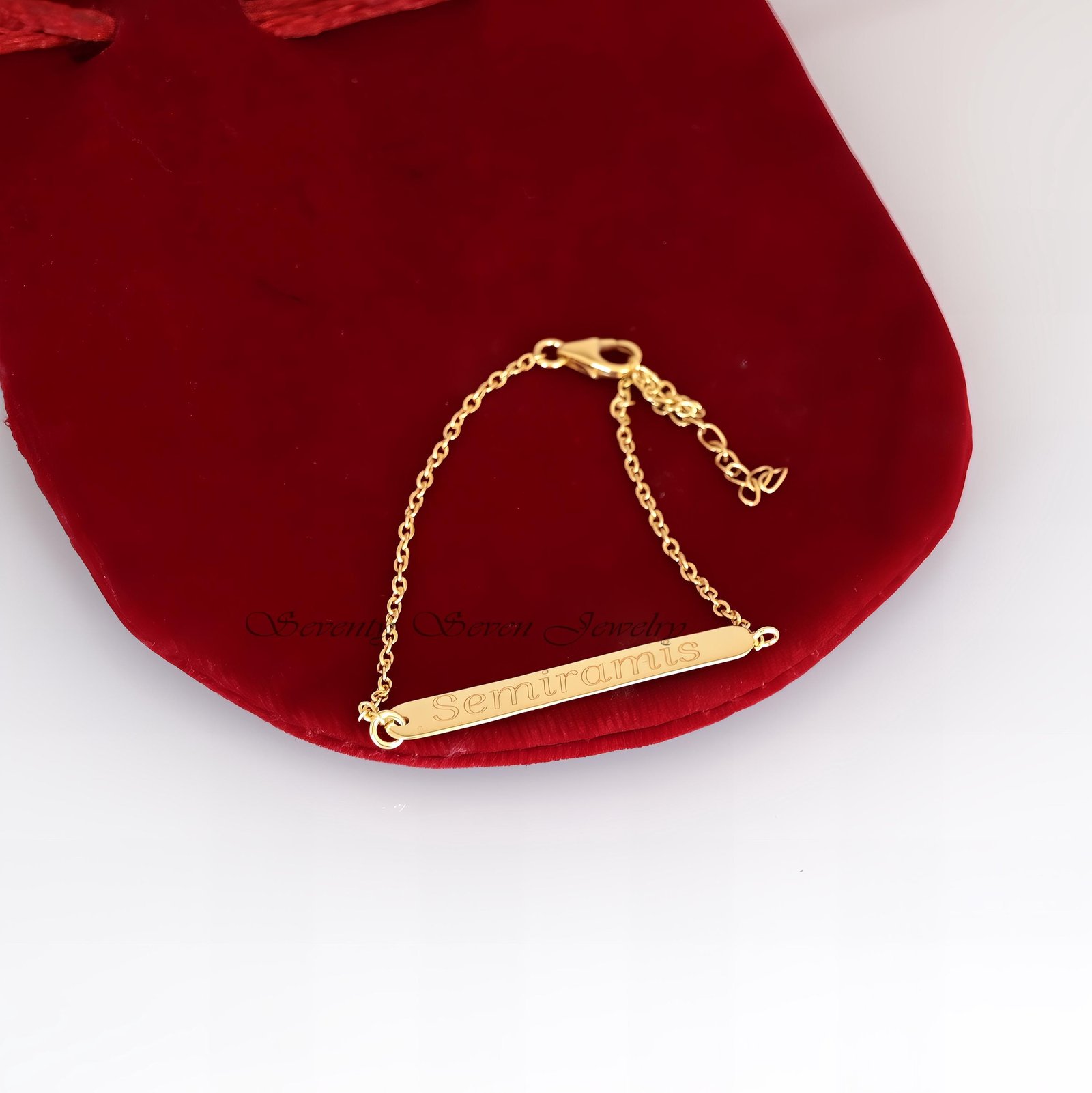 Gold Plated Name Bar Bracelet: Custom Engraved 925 Silver - View 6 - Seventy Seven Jewelry | SKU: SSMJA716-SLYG-6.5I Gold Plated Name Bar Bracelet: Custom Engraved 925 Silver - View 6 - Seventy Seven Jewelry | SKU: SSMJA716-SLYG-6.5I