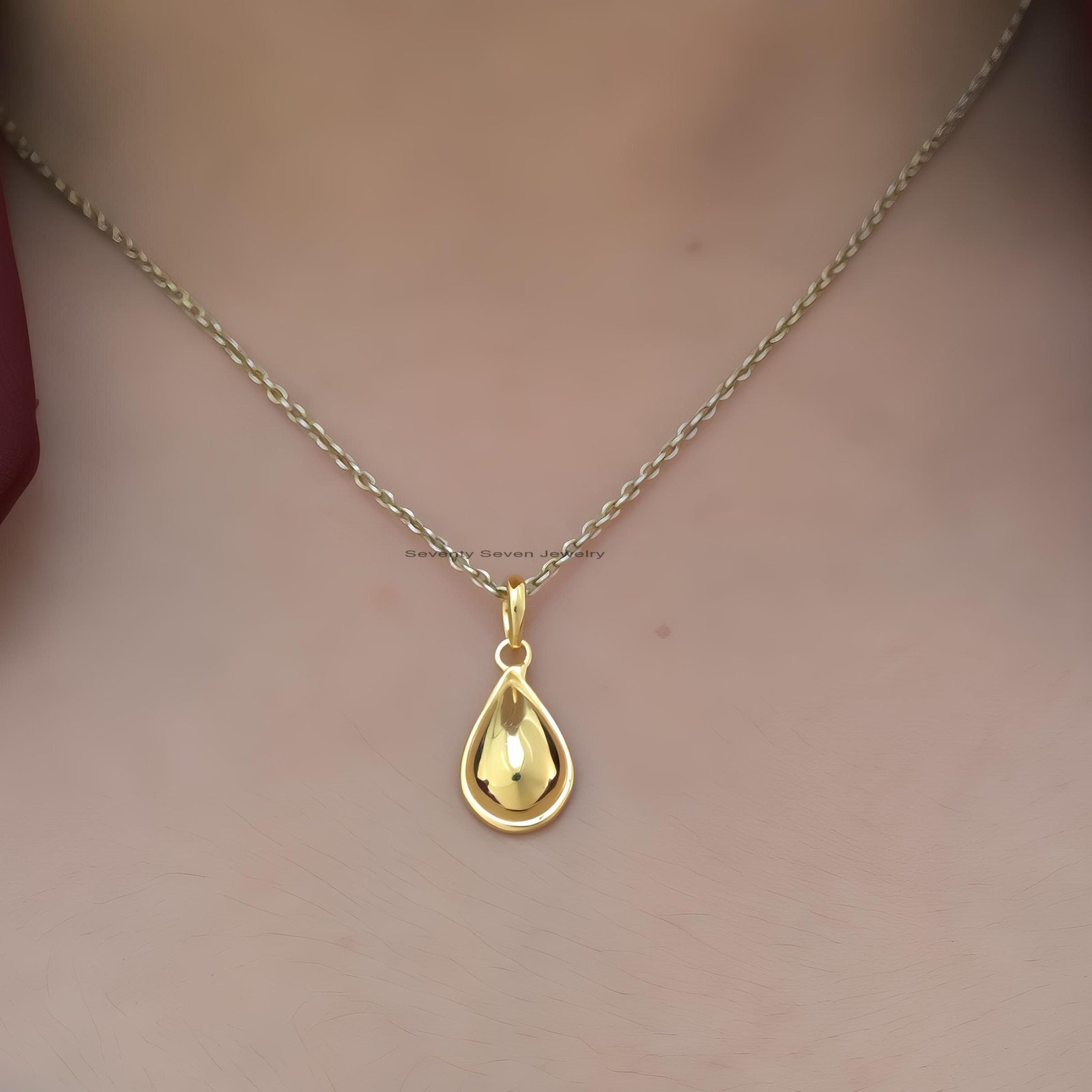 Gold Plated Teardrop Pendant: Sterling Silver Dainty Drop - View 2 - Seventy Seven Jewelry | SKU: SSMJP4503-SLYG-22M Gold Plated Teardrop Pendant: Sterling Silver Dainty Drop - View 2 - Seventy Seven Jewelry | SKU: SSMJP4503-SLYG-22M
