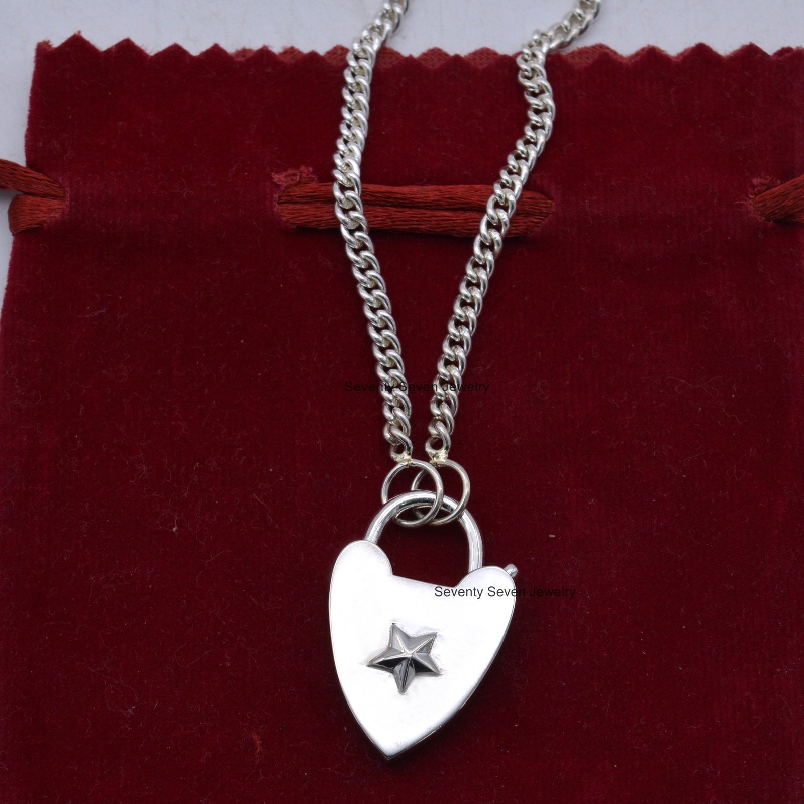 Gold Vermeil Heart Star Padlock Pendant: Sterling Silver Connector (30mm) - View 6 - Seventy Seven Jewelry | SKU: SSMJP47-SLR Gold Vermeil Heart Star Padlock Pendant: Sterling Silver Connector (30mm) - View 6 - Seventy Seven Jewelry | SKU: SSMJP47-SLR