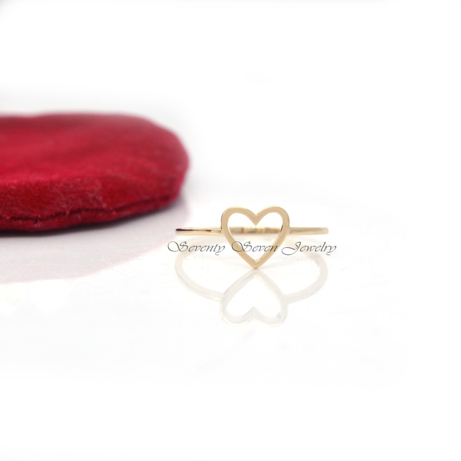 Handmade 14k Gold Open Heart Ring: Stacking Love Band - Seventy Seven Jewelry | SKU: SSMJR405-14KYG-2026 Handmade 14k Gold Open Heart Ring: Stacking Love Band - Seventy Seven Jewelry | SKU: SSMJR405-14KYG-2026