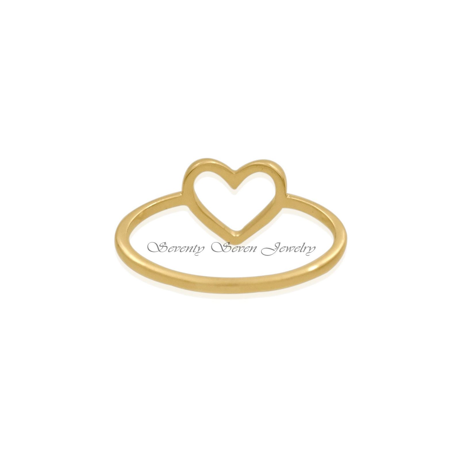 Handmade 14k Gold Open Heart Ring: Stacking Love Band - View 3 - Seventy Seven Jewelry | SKU: SSMJR405-14KYG-2026 Handmade 14k Gold Open Heart Ring: Stacking Love Band - View 3 - Seventy Seven Jewelry | SKU: SSMJR405-14KYG-2026