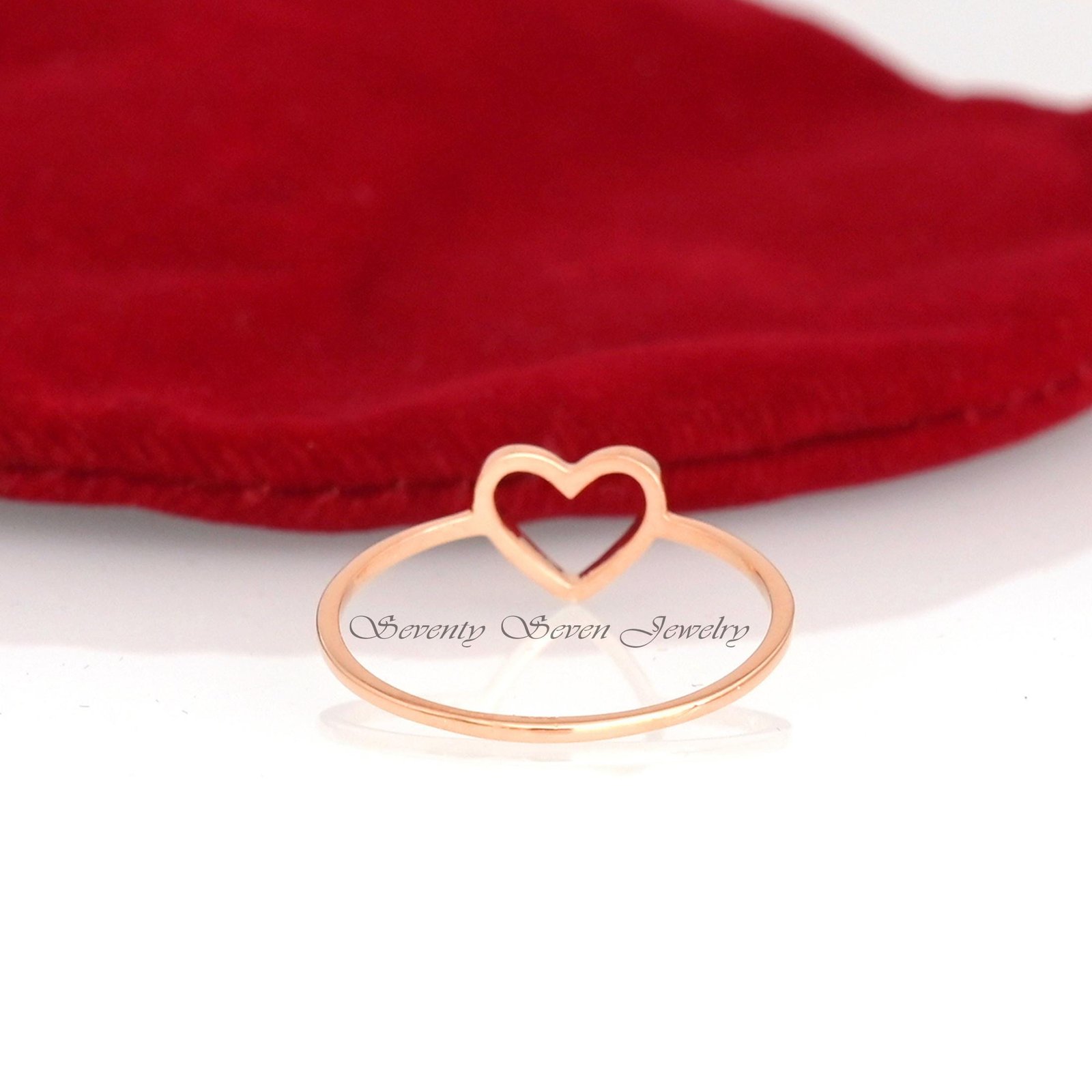 Handmade 14k Gold Open Heart Ring: Stacking Love Band - View 4 - Seventy Seven Jewelry | SKU: SSMJR405-14KYG-2026 Handmade 14k Gold Open Heart Ring: Stacking Love Band - View 4 - Seventy Seven Jewelry | SKU: SSMJR405-14KYG-2026