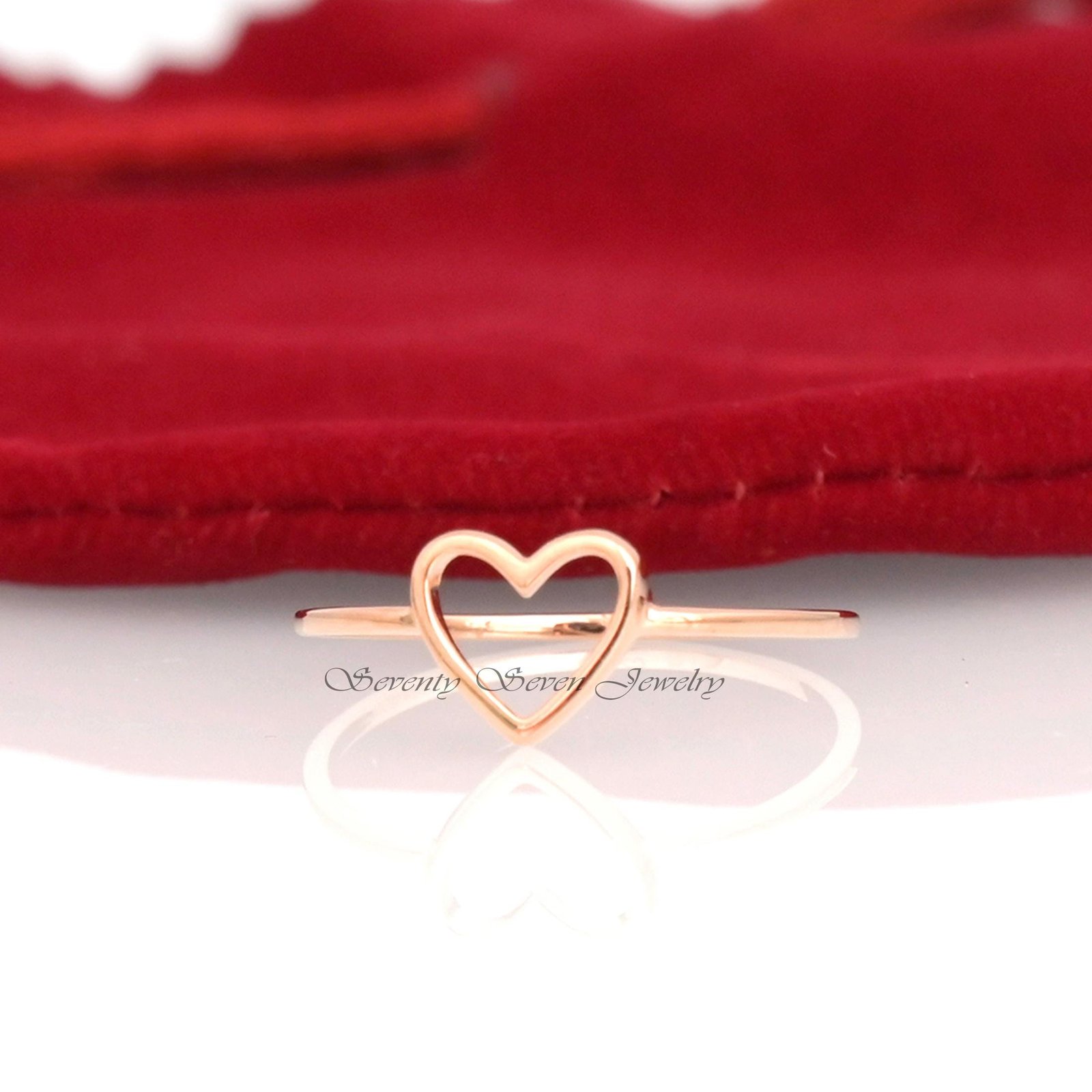Handmade 14k Gold Open Heart Ring: Stacking Love Band - View 5 - Seventy Seven Jewelry | SKU: SSMJR405-14KYG-2026 Handmade 14k Gold Open Heart Ring: Stacking Love Band - View 5 - Seventy Seven Jewelry | SKU: SSMJR405-14KYG-2026