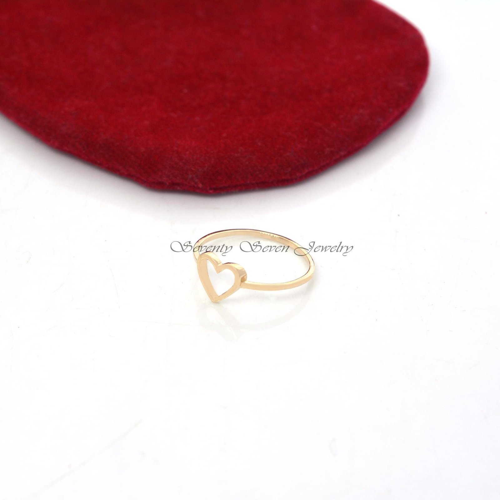 Handmade 14k Gold Open Heart Ring: Stacking Love Band - View 6 - Seventy Seven Jewelry | SKU: SSMJR405-14KYG-2026 Handmade 14k Gold Open Heart Ring: Stacking Love Band - View 6 - Seventy Seven Jewelry | SKU: SSMJR405-14KYG-2026