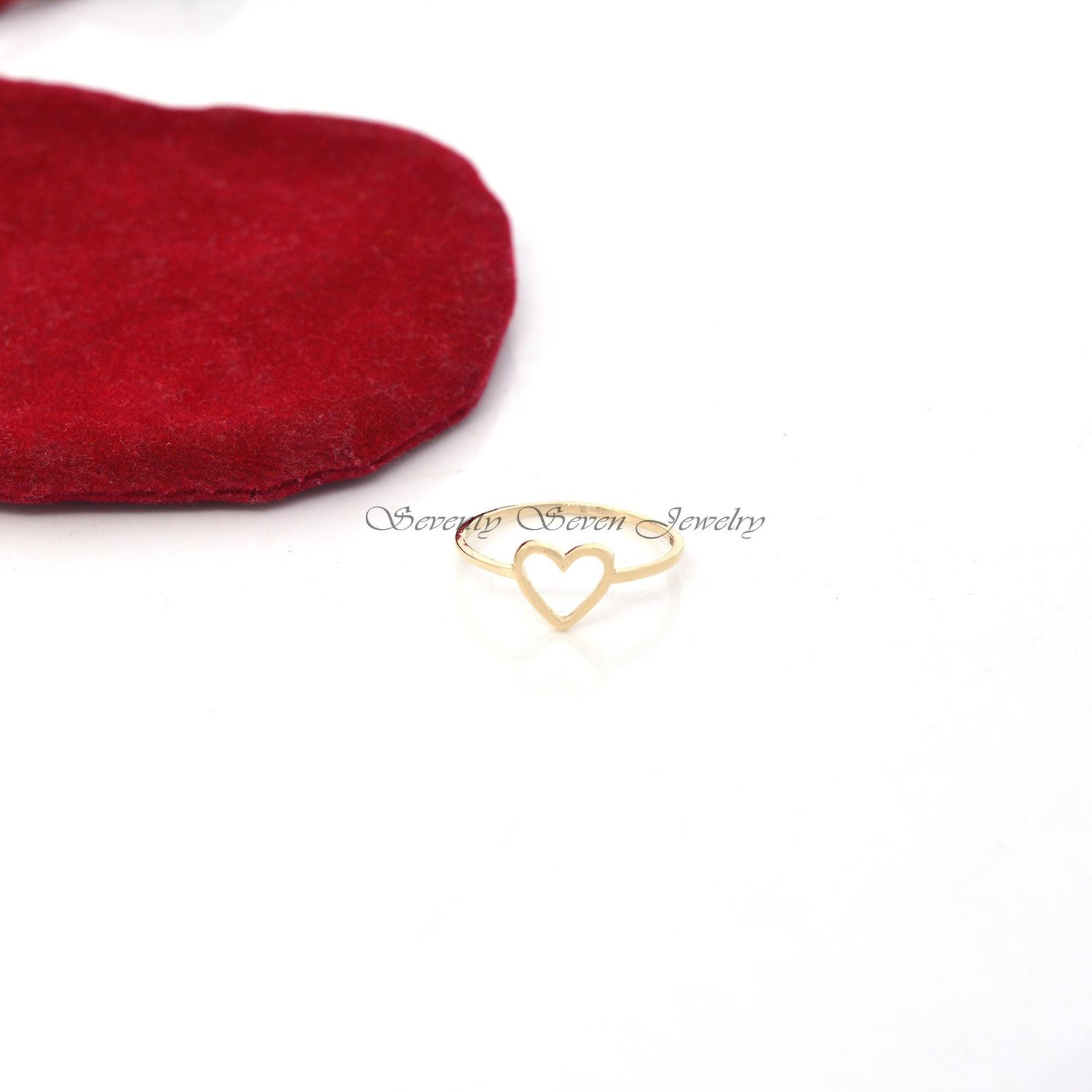 Handmade 14k Gold Open Heart Ring: Stacking Love Band - View 7 - Seventy Seven Jewelry | SKU: SSMJR405-14KYG-2026 Handmade 14k Gold Open Heart Ring: Stacking Love Band - View 7 - Seventy Seven Jewelry | SKU: SSMJR405-14KYG-2026