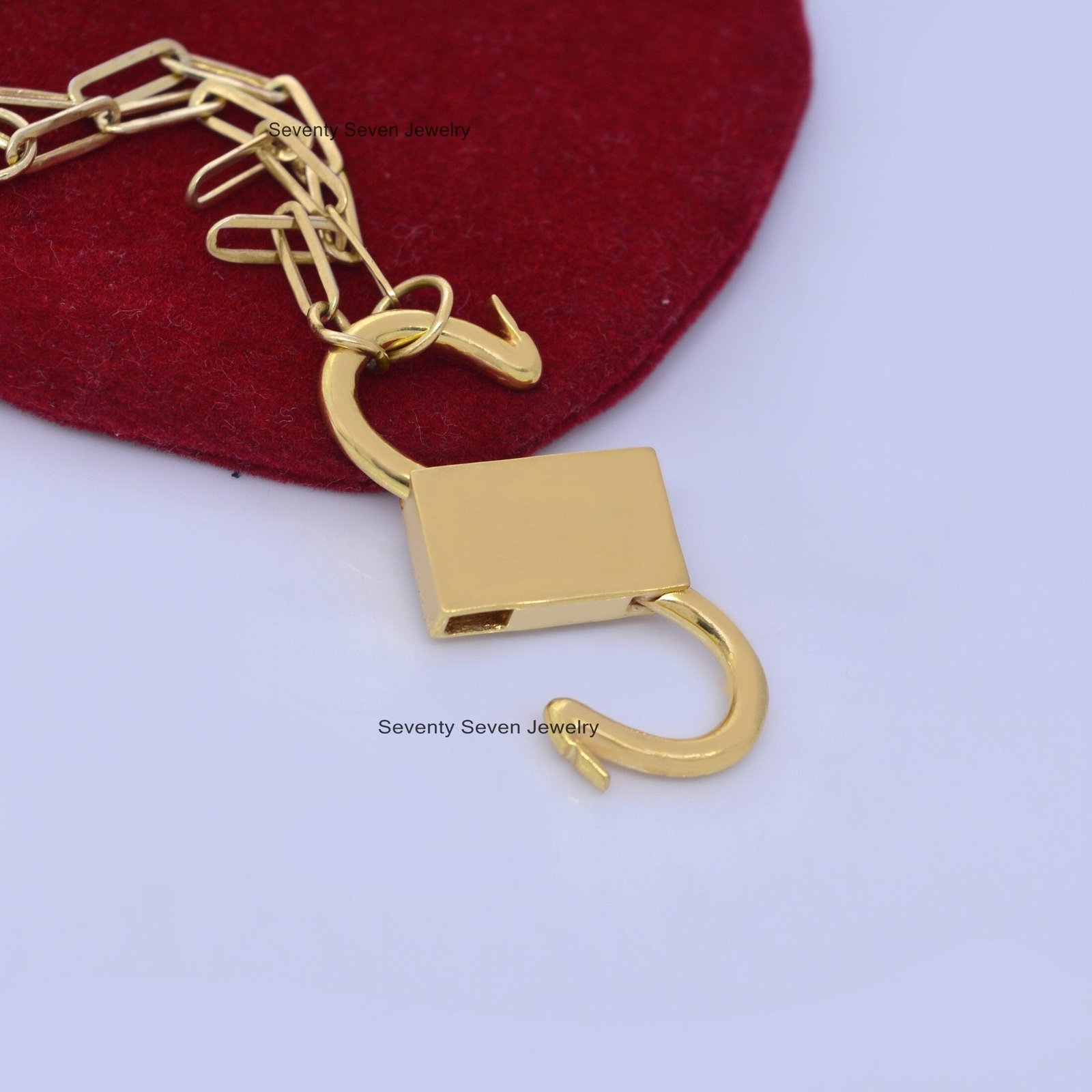 Handmade 14k Gold Plated Padlock Pendant: Openable 925 Silver Jewelry - View 7 - Seventy Seven Jewelry | SKU: SSMJP31-SLRG-20 Handmade 14k Gold Plated Padlock Pendant: Openable 925 Silver Jewelry - View 7 - Seventy Seven Jewelry | SKU: SSMJP31-SLRG-20