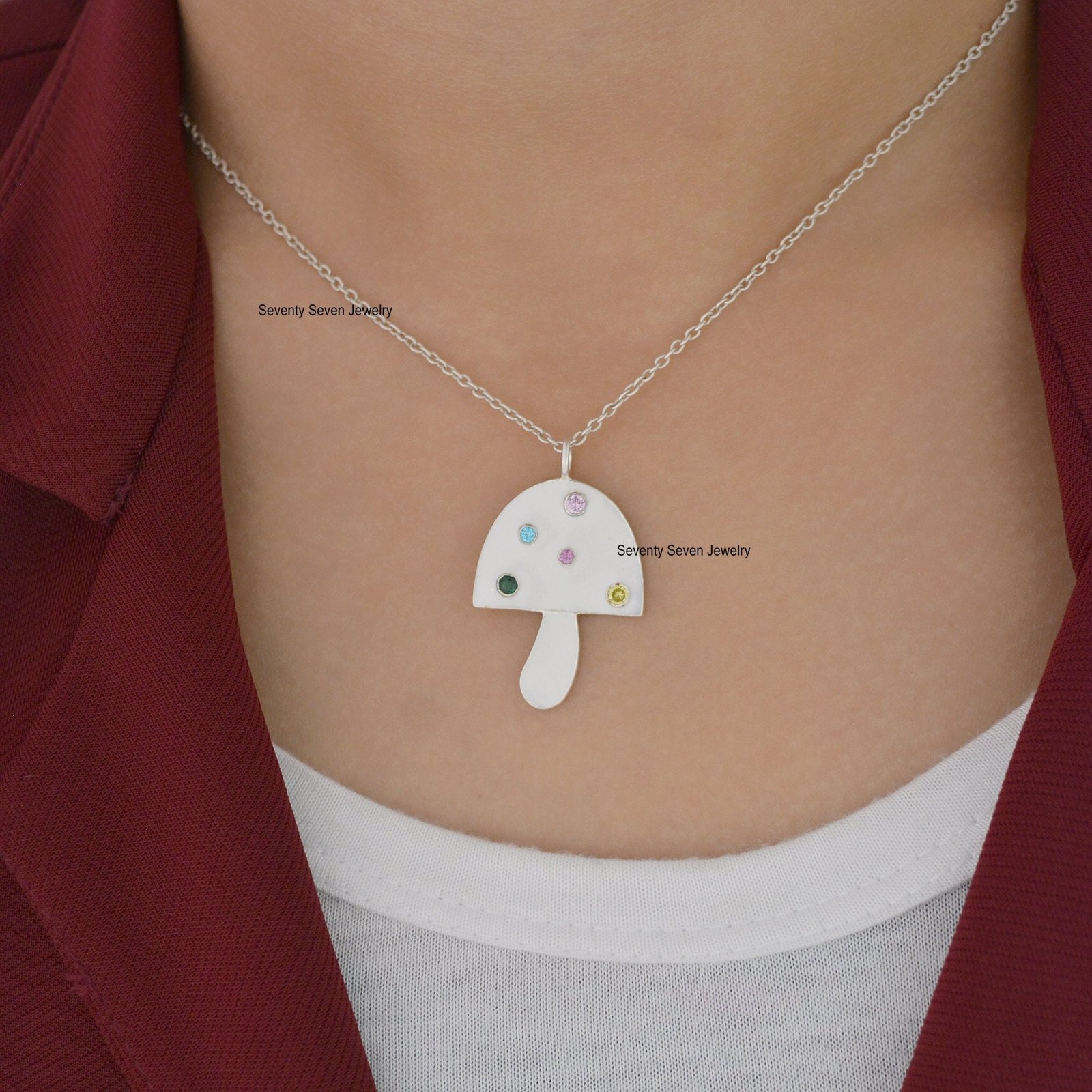Handmade Sterling Silver Mushroom Pendant: Gemstone Charm Jewelry - Seventy Seven Jewelry | SKU: SSMJP902-SLYGMTELB-2026 Handmade Sterling Silver Mushroom Pendant: Gemstone Charm Jewelry - Seventy Seven Jewelry | SKU: SSMJP902-SLYGMTELB-2026