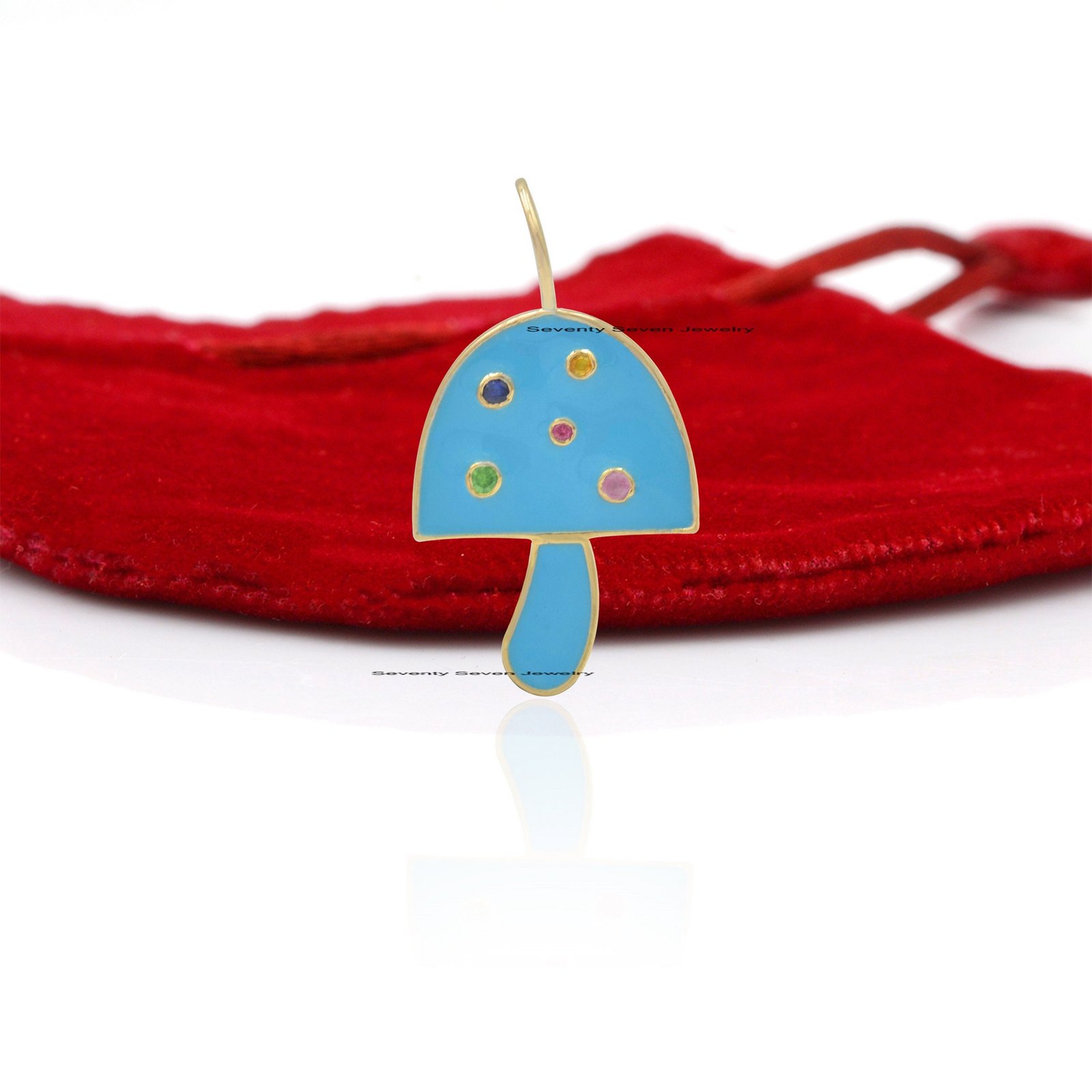 Handmade Sterling Silver Mushroom Pendant: Gemstone Charm Jewelry - View 3 - Seventy Seven Jewelry | SKU: SSMJP902-SLYGMTELB- Handmade Sterling Silver Mushroom Pendant: Gemstone Charm Jewelry - View 3 - Seventy Seven Jewelry | SKU: SSMJP902-SLYGMTELB-