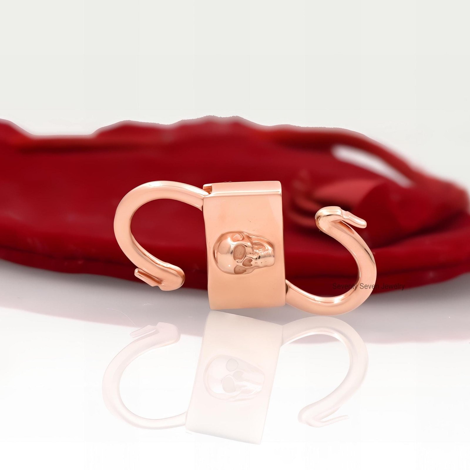 Handmade Sterling Silver Skull Padlock Connector: Halloween Jewelry - Seventy Seven Jewelry | SKU: SSMJP31-SLWG-SKL Handmade Sterling Silver Skull Padlock Connector: Halloween Jewelry - Seventy Seven Jewelry | SKU: SSMJP31-SLWG-SKL