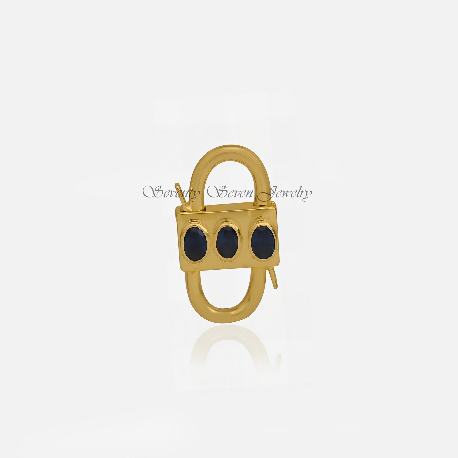 Kyanite Gemstone 925 Silver Padlock Pendant - Double Side Openable - View 2 - Seventy Seven Jewelry | SKU: SSMJP31-SLYGKT-202 Kyanite Gemstone 925 Silver Padlock Pendant - Double Side Openable - View 2 - Seventy Seven Jewelry | SKU: SSMJP31-SLYGKT-202