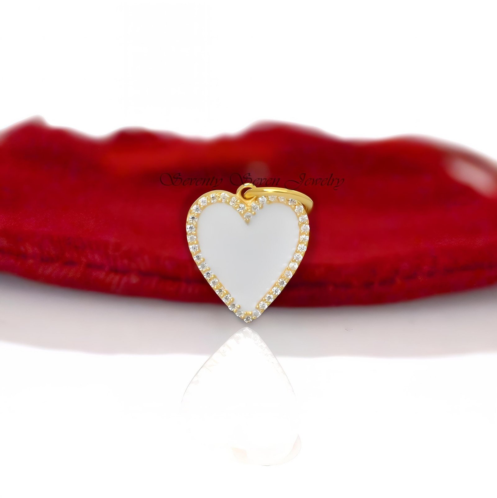 Moissanite Enamel Heart Pendant: 925 Sterling Silver Valentine's Gift - Seventy Seven Jewelry | SKU: SSMJP630-SLYGDIELR-2026 Moissanite Enamel Heart Pendant: 925 Sterling Silver Valentine's Gift - Seventy Seven Jewelry | SKU: SSMJP630-SLYGDIELR-2026