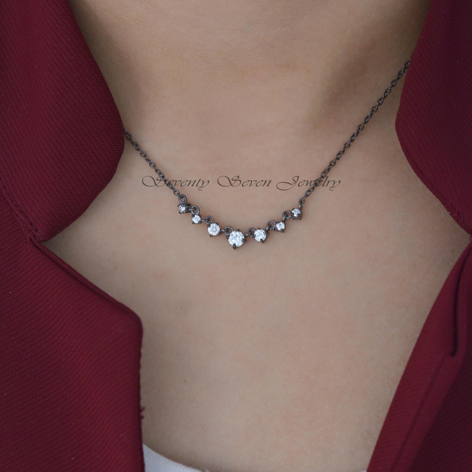 Moissanite Paperclip Necklace: Sterling Silver Solitaire, 18 Inch - View 2 - Seventy Seven Jewelry | SKU: SSMJN17-SLYGMN Moissanite Paperclip Necklace: Sterling Silver Solitaire, 18 Inch - View 2 - Seventy Seven Jewelry | SKU: SSMJN17-SLYGMN