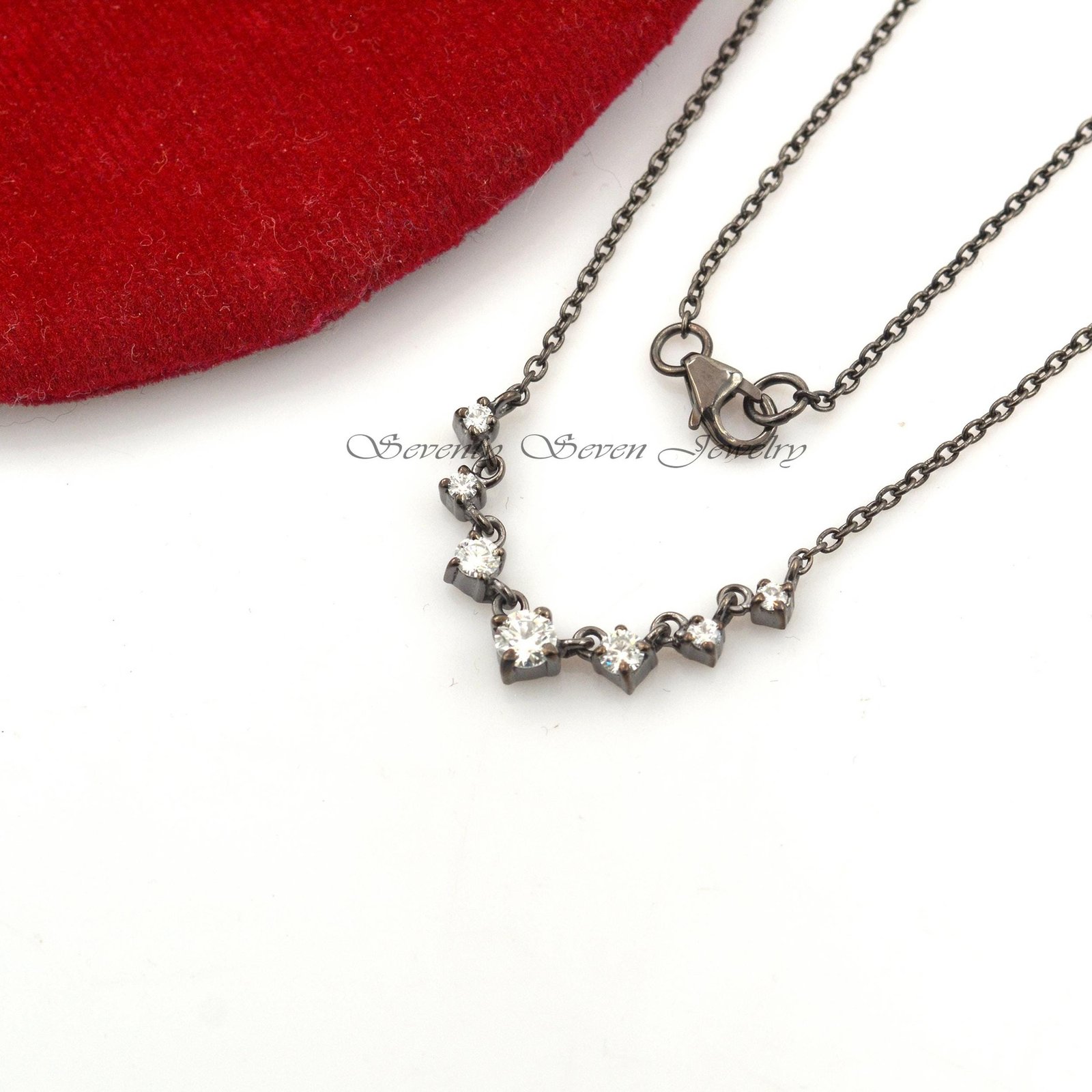 Moissanite Paperclip Necklace: Sterling Silver Solitaire, 18 Inch - View 4 - Seventy Seven Jewelry | SKU: SSMJN17-SLYGMN Moissanite Paperclip Necklace: Sterling Silver Solitaire, 18 Inch - View 4 - Seventy Seven Jewelry | SKU: SSMJN17-SLYGMN