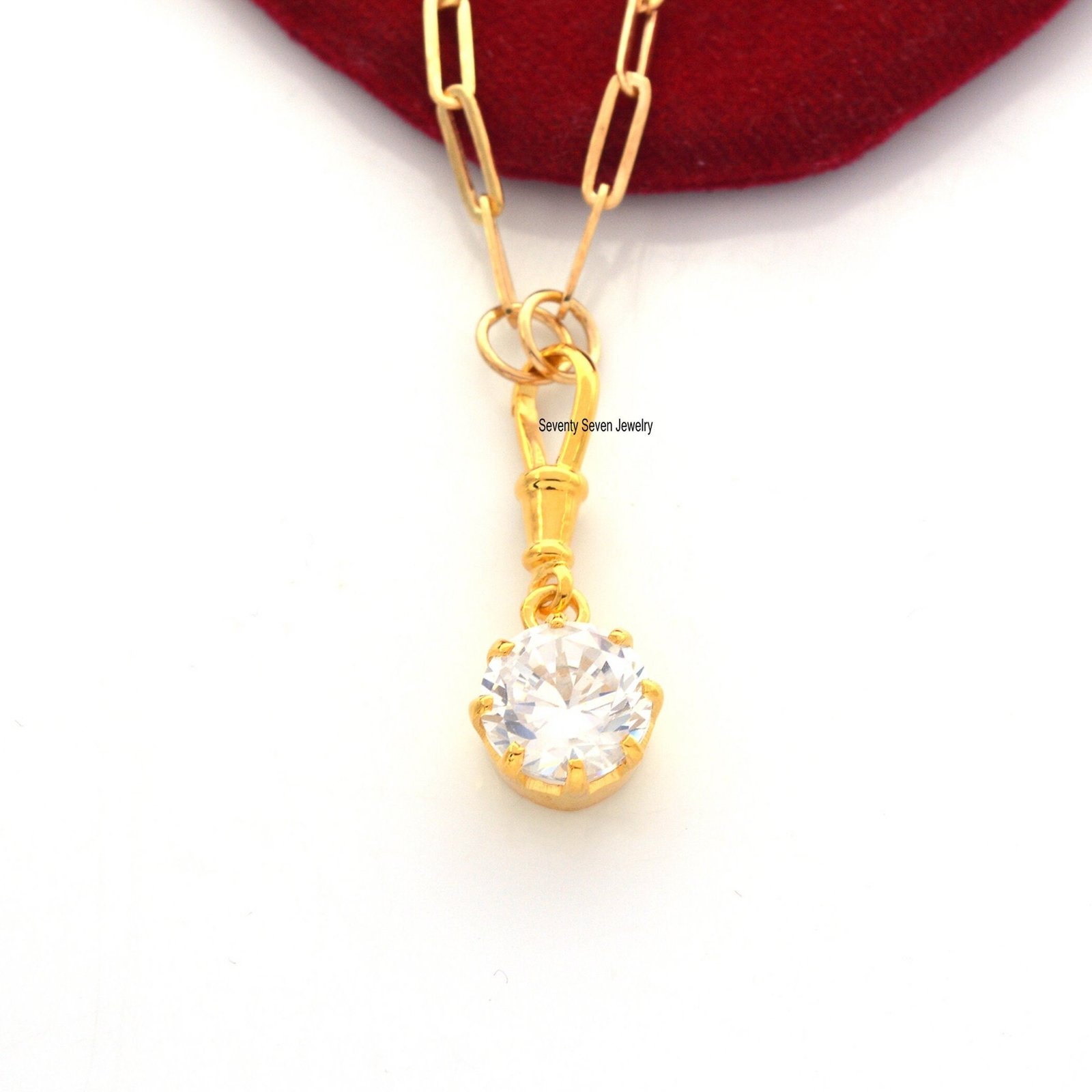 Moissanite Solitaire Pendant: 925 Silver Swivel Lock Drop Charm - View 3 - Seventy Seven Jewelry | SKU: SSMJP16-SLRGCZ-2026 Moissanite Solitaire Pendant: 925 Silver Swivel Lock Drop Charm - View 3 - Seventy Seven Jewelry | SKU: SSMJP16-SLRGCZ-2026