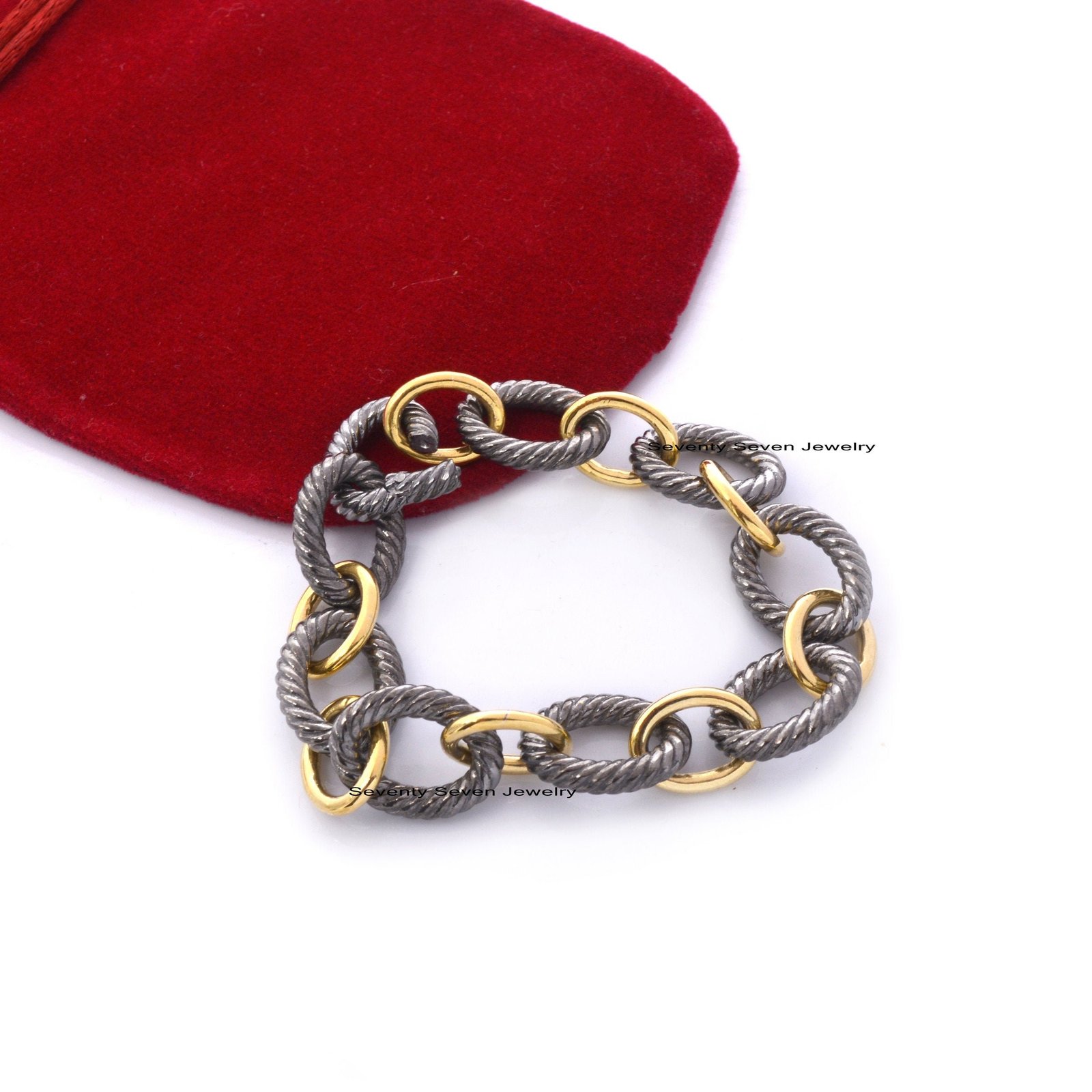 Oxidized 925 Sterling Silver Twisted Wire Link Bracelet - View 5 - Seventy Seven Jewelry | SKU: SSMJA05-SLYGRH-2026 Oxidized 925 Sterling Silver Twisted Wire Link Bracelet - View 5 - Seventy Seven Jewelry | SKU: SSMJA05-SLYGRH-2026