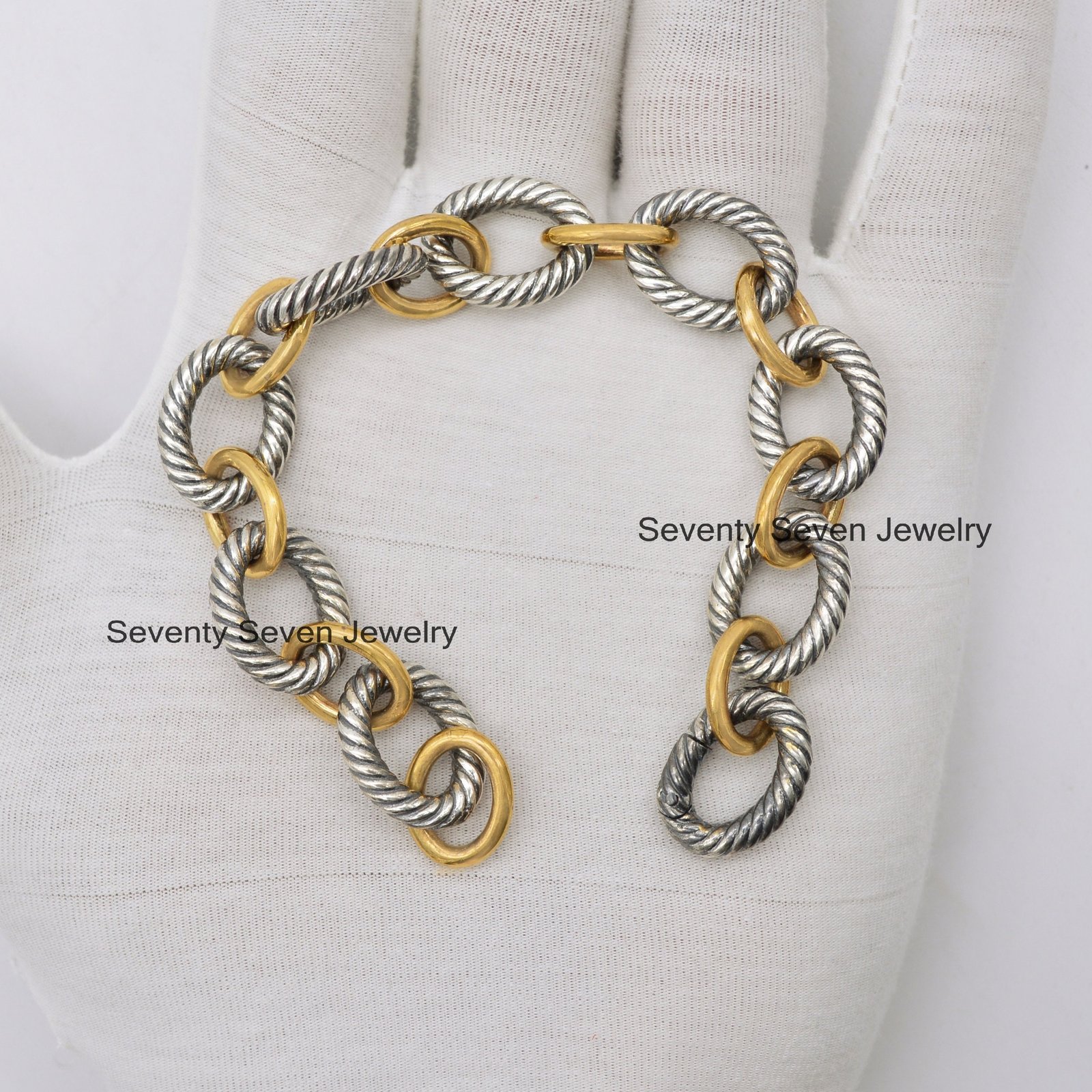 Oxidized 925 Sterling Silver Twisted Wire Link Bracelet - View 6 - Seventy Seven Jewelry | SKU: SSMJA05-SLYGRH-2026 Oxidized 925 Sterling Silver Twisted Wire Link Bracelet - View 6 - Seventy Seven Jewelry | SKU: SSMJA05-SLYGRH-2026
