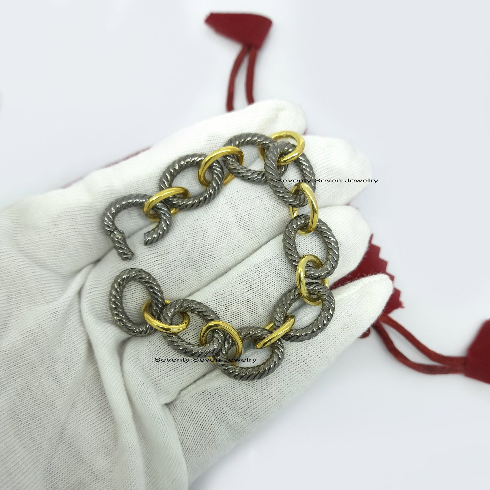 Oxidized 925 Sterling Silver Twisted Wire Link Bracelet - View 7 - Seventy Seven Jewelry | SKU: SSMJA05-SLYGRH-2026 Oxidized 925 Sterling Silver Twisted Wire Link Bracelet - View 7 - Seventy Seven Jewelry | SKU: SSMJA05-SLYGRH-2026