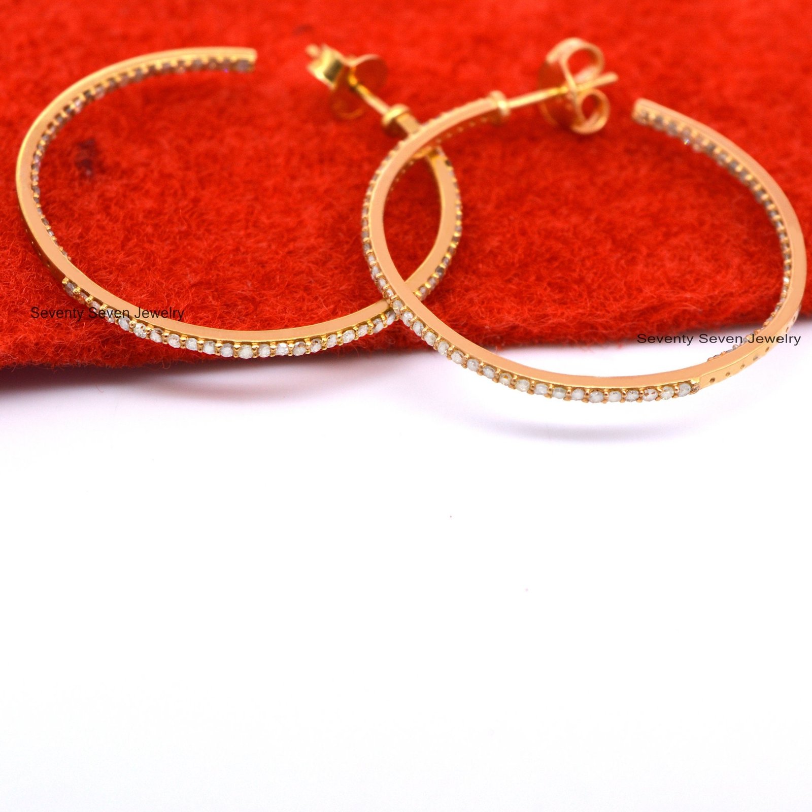 Oxidized Diamond Sterling Silver Hoop Earrings - 25MM - View 2 - Seventy Seven Jewelry | SKU: SSMJE11-SLYGDI-25M-V Oxidized Diamond Sterling Silver Hoop Earrings - 25MM - View 2 - Seventy Seven Jewelry | SKU: SSMJE11-SLYGDI-25M-V