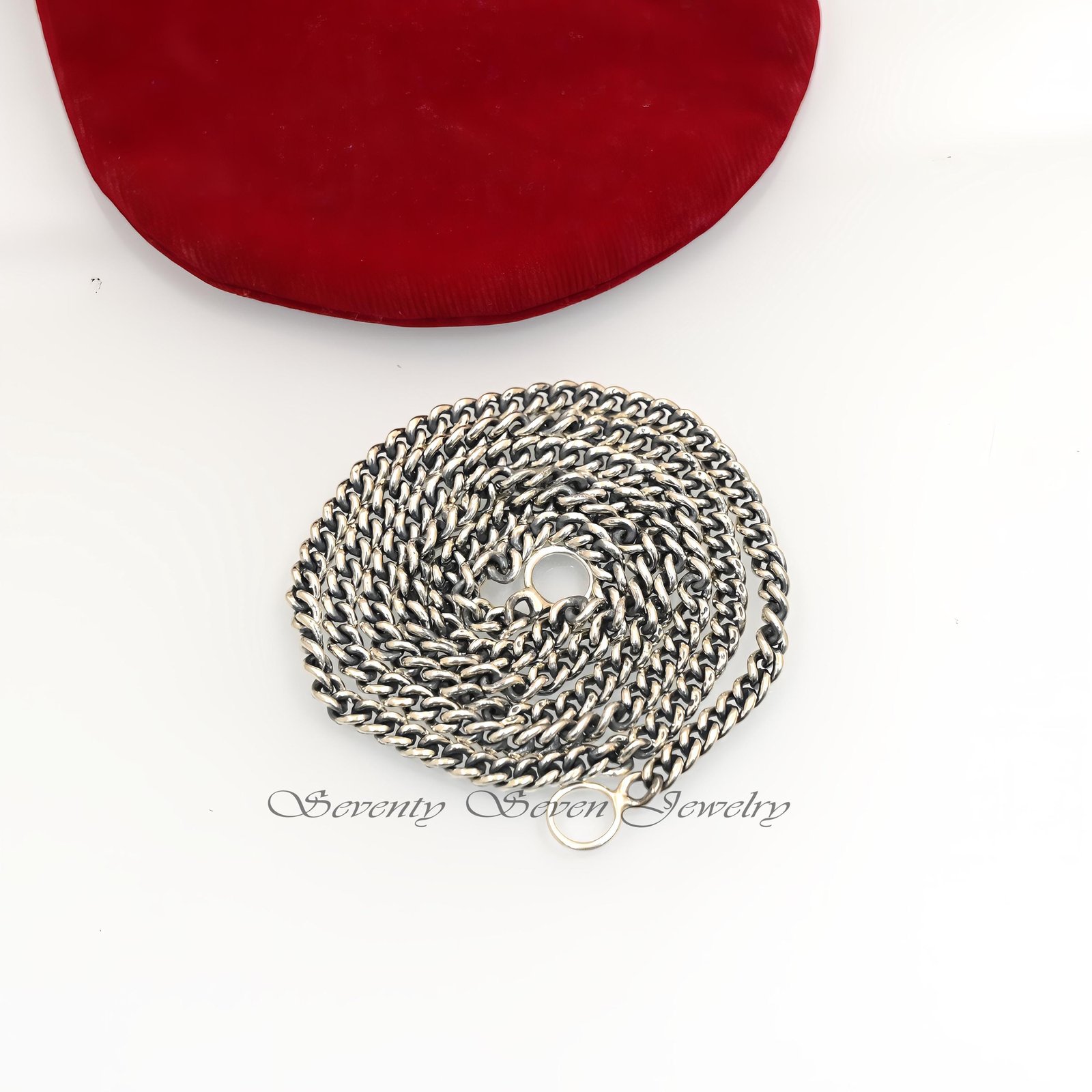 Oxidized Sterling Silver Curb Chain Necklace: Carabiner Lock - Seventy Seven Jewelry | SKU: SSG17-SLOX-5M-16I-V Oxidized Sterling Silver Curb Chain Necklace: Carabiner Lock - Seventy Seven Jewelry | SKU: SSG17-SLOX-5M-16I-V