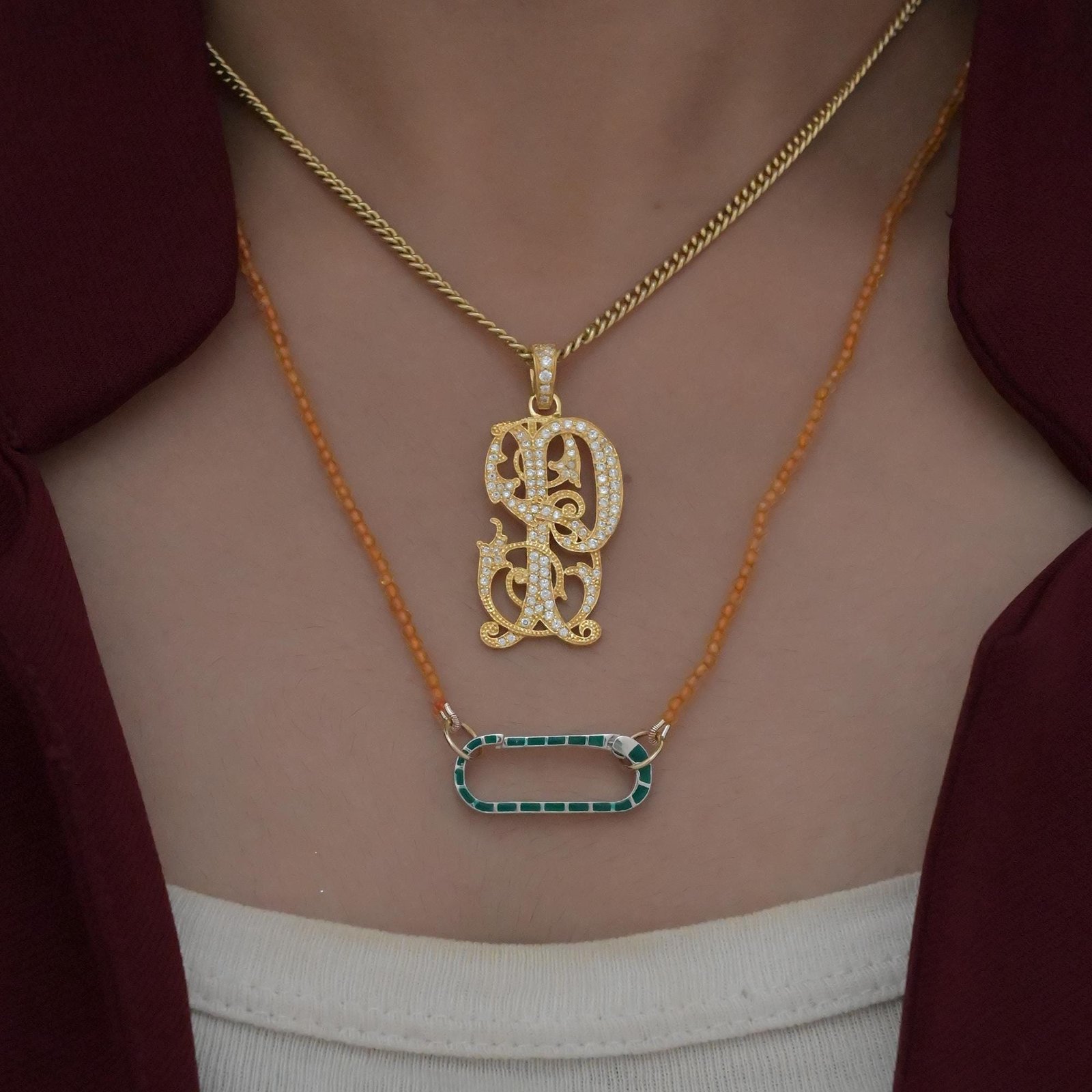Pave Diamond AB-BA Letter Monogram: Sterling Silver Initial Pendant - View 4 - Seventy Seven Jewelry | SKU: SSMJP86-SLWGDI-20 Pave Diamond AB-BA Letter Monogram: Sterling Silver Initial Pendant - View 4 - Seventy Seven Jewelry | SKU: SSMJP86-SLWGDI-20