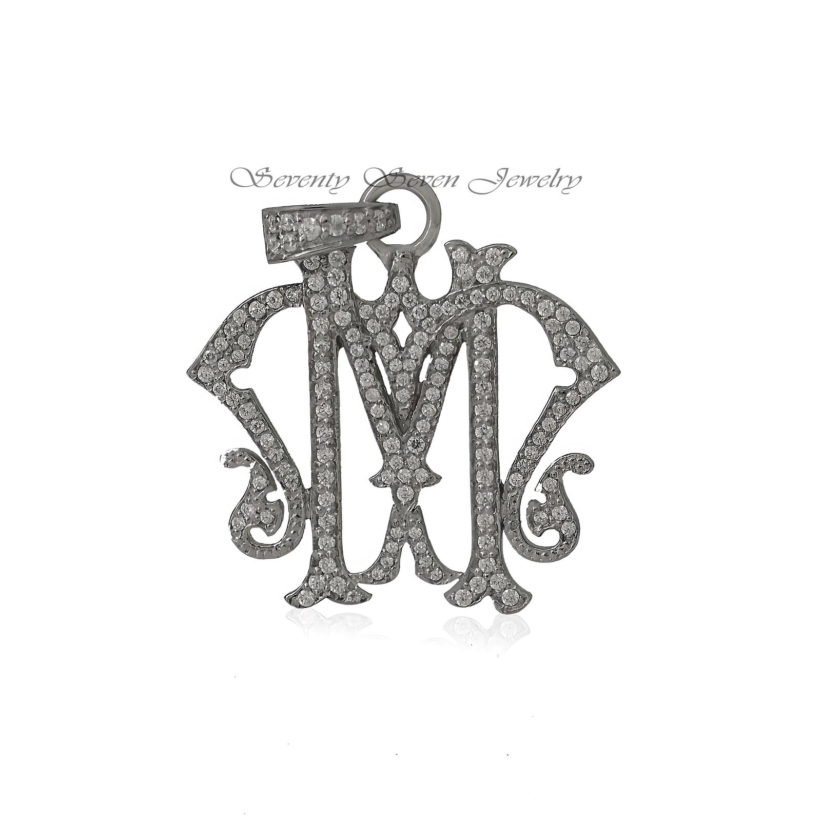 Pave Diamond AB-BA Letter Monogram: Sterling Silver Initial Pendant - View 5 - Seventy Seven Jewelry | SKU: SSMJP86-SLWGDI-20 Pave Diamond AB-BA Letter Monogram: Sterling Silver Initial Pendant - View 5 - Seventy Seven Jewelry | SKU: SSMJP86-SLWGDI-20