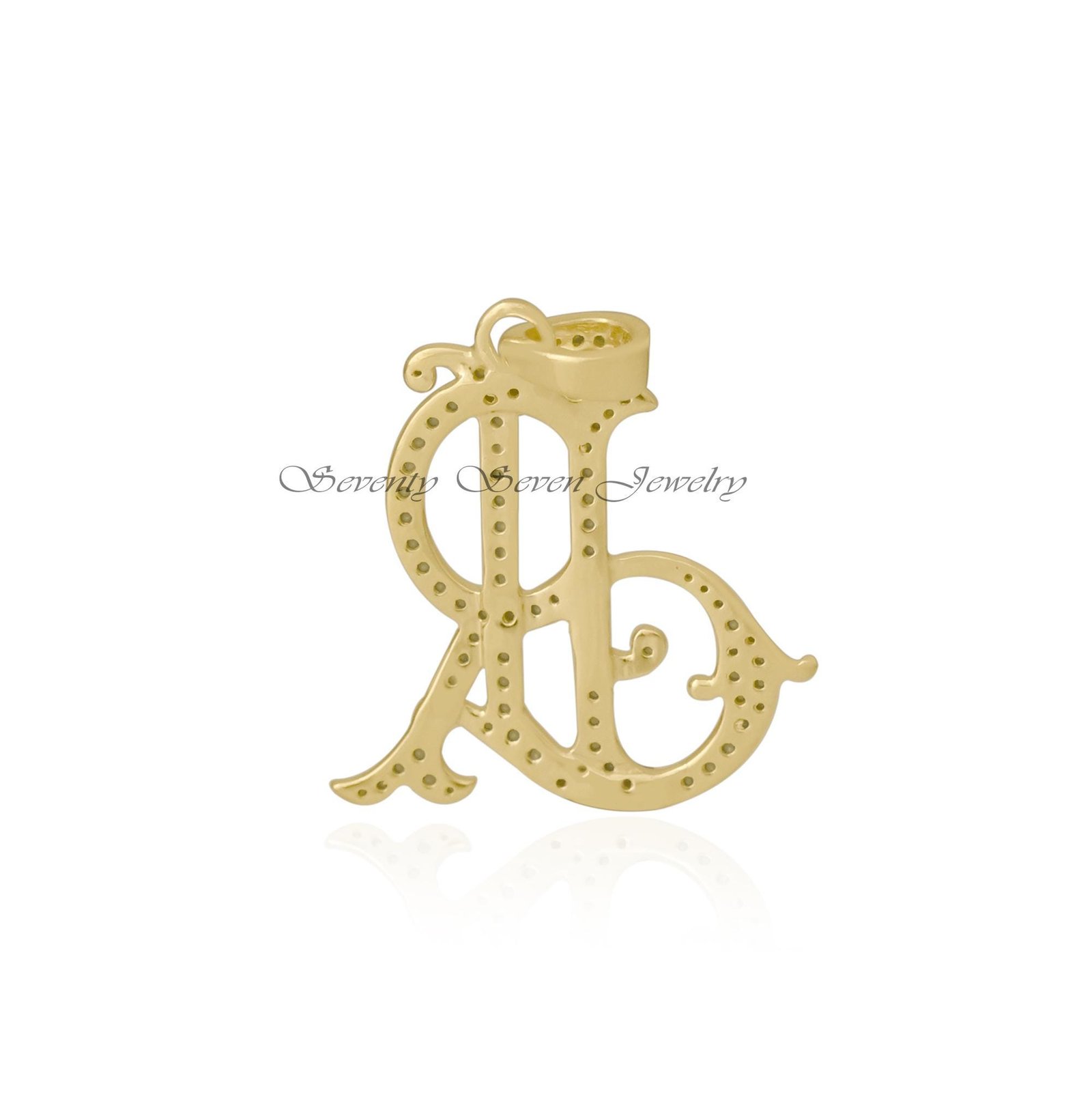 Pave Diamond AB-BA Letter Monogram: Sterling Silver Initial Pendant - View 6 - Seventy Seven Jewelry | SKU: SSMJP86-SLWGDI-20 Pave Diamond AB-BA Letter Monogram: Sterling Silver Initial Pendant - View 6 - Seventy Seven Jewelry | SKU: SSMJP86-SLWGDI-20