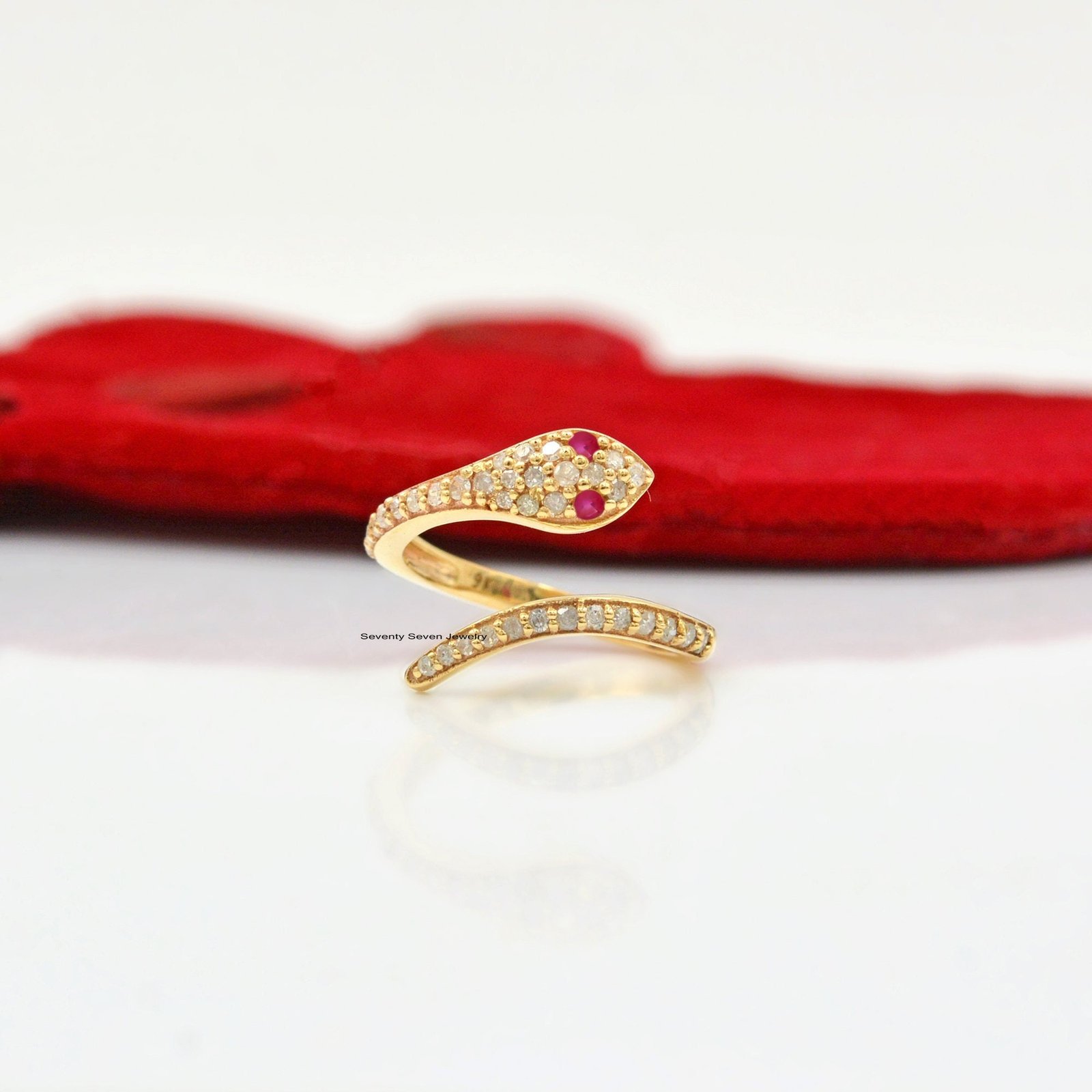 Pave Diamond Sterling Silver Snake Ring - Tsavorite Eyes - View 2 - Seventy Seven Jewelry | SKU: SSMJR21-SLYGDITS-2026 Pave Diamond Sterling Silver Snake Ring - Tsavorite Eyes - View 2 - Seventy Seven Jewelry | SKU: SSMJR21-SLYGDITS-2026