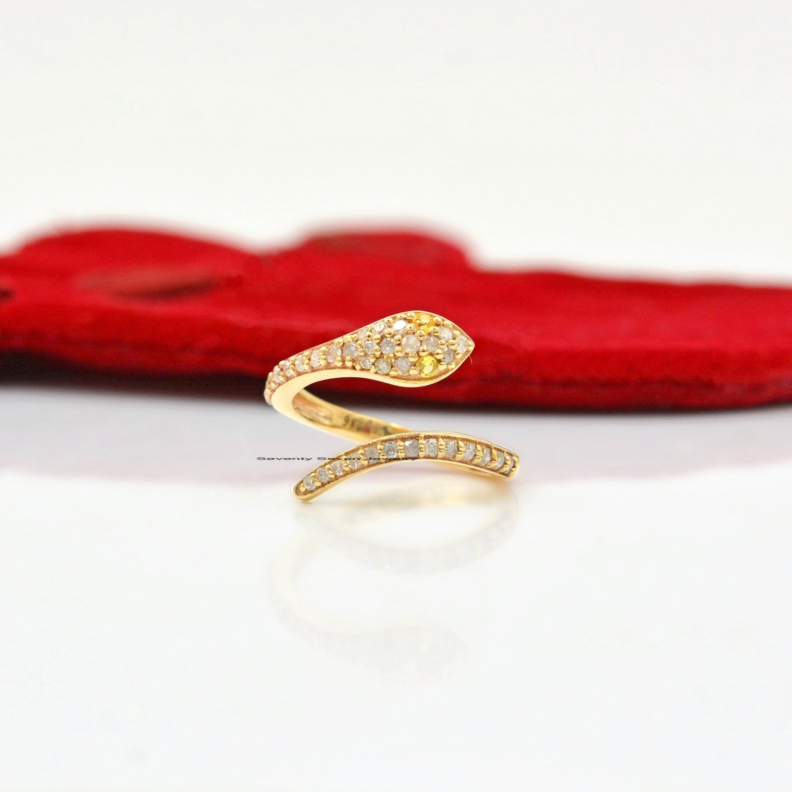Pave Diamond Sterling Silver Snake Ring - Tsavorite Eyes - View 3 - Seventy Seven Jewelry | SKU: SSMJR21-SLYGDITS-2026 Pave Diamond Sterling Silver Snake Ring - Tsavorite Eyes - View 3 - Seventy Seven Jewelry | SKU: SSMJR21-SLYGDITS-2026