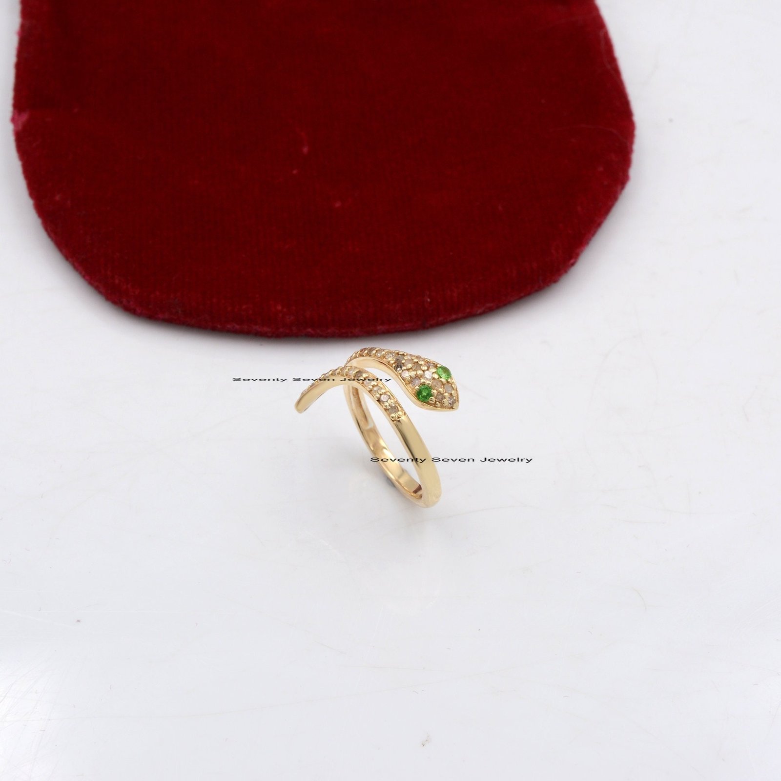 Pave Diamond Sterling Silver Snake Ring - Tsavorite Eyes - View 4 - Seventy Seven Jewelry | SKU: SSMJR21-SLYGDITS-2026 Pave Diamond Sterling Silver Snake Ring - Tsavorite Eyes - View 4 - Seventy Seven Jewelry | SKU: SSMJR21-SLYGDITS-2026