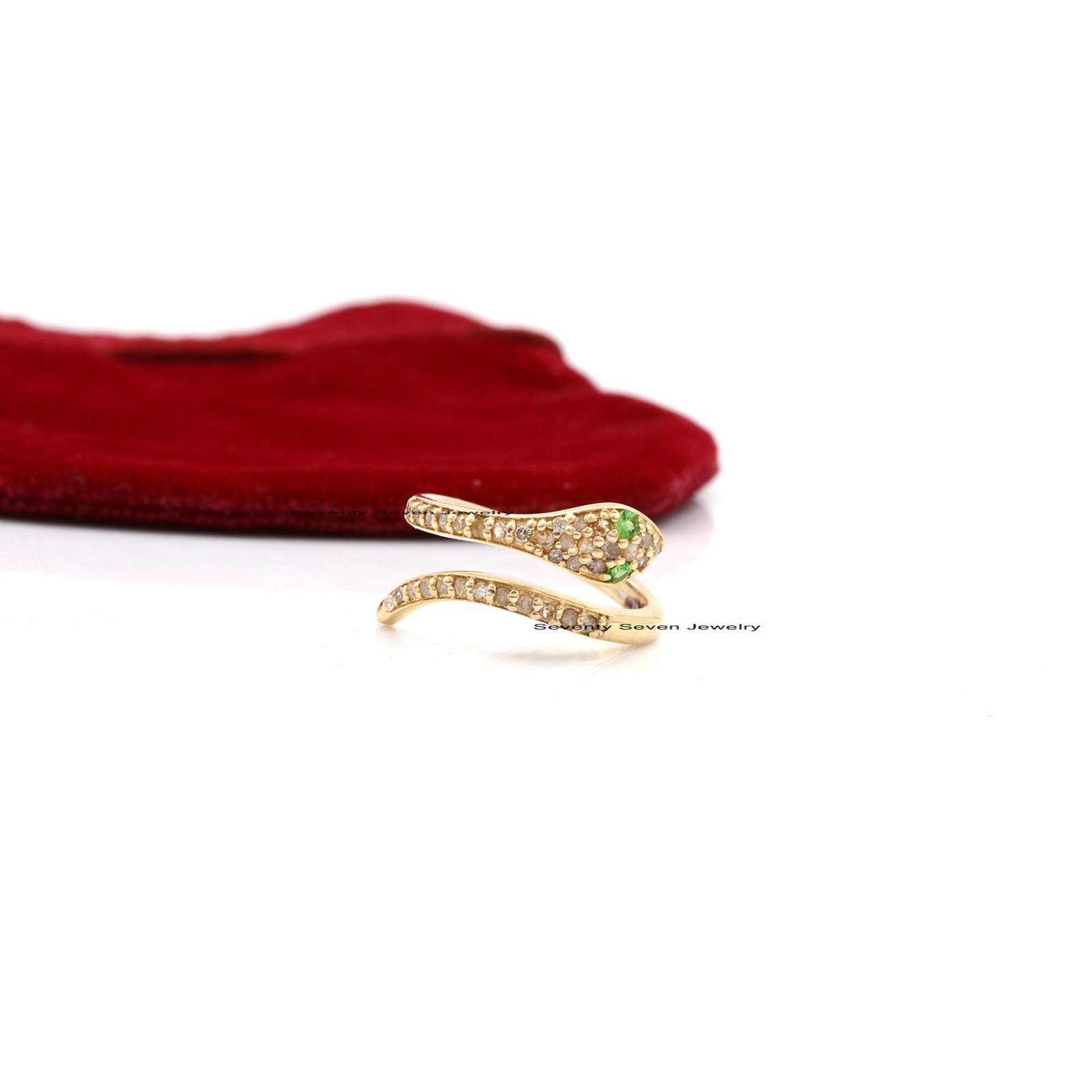 Pave Diamond Sterling Silver Snake Ring - Tsavorite Eyes - View 5 - Seventy Seven Jewelry | SKU: SSMJR21-SLYGDITS-2026 Pave Diamond Sterling Silver Snake Ring - Tsavorite Eyes - View 5 - Seventy Seven Jewelry | SKU: SSMJR21-SLYGDITS-2026