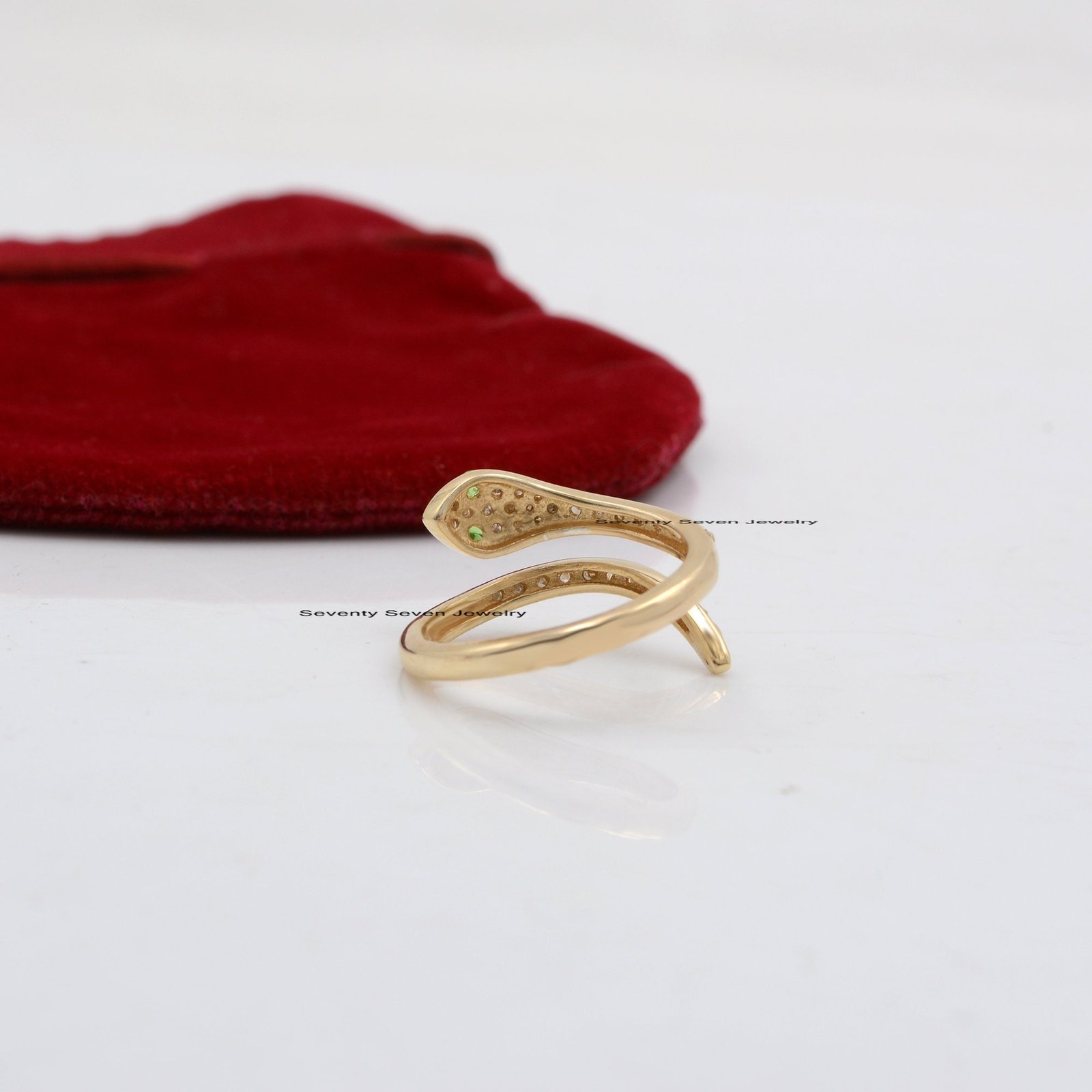 Pave Diamond Sterling Silver Snake Ring - Tsavorite Eyes - View 6 - Seventy Seven Jewelry | SKU: SSMJR21-SLYGDITS-2026 Pave Diamond Sterling Silver Snake Ring - Tsavorite Eyes - View 6 - Seventy Seven Jewelry | SKU: SSMJR21-SLYGDITS-2026