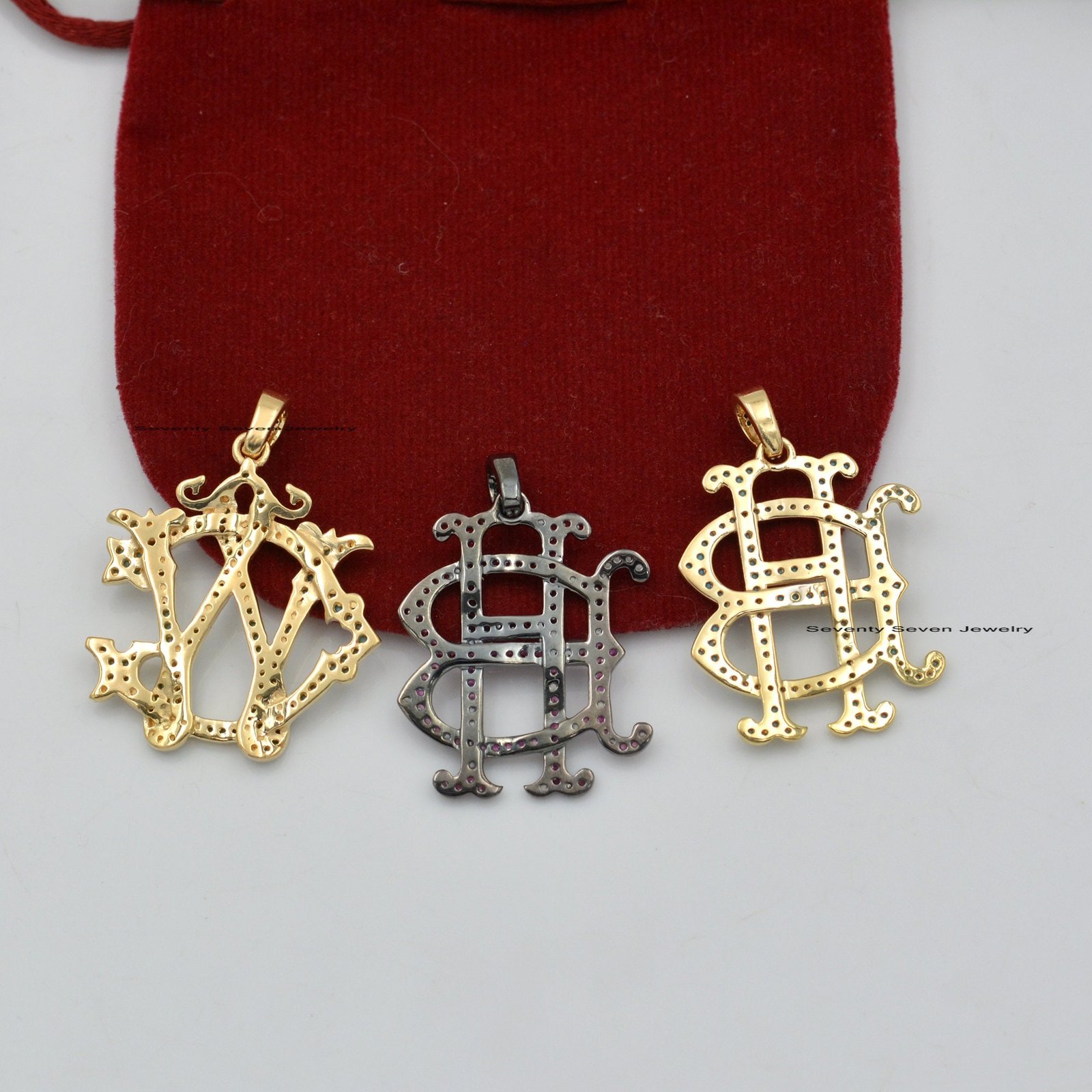 Pave Initial Pendant: Sterling Silver Monogram Jewelry - View 4 - Seventy Seven Jewelry | SKU: SSMJP540-SLRHDI-NS-2026 Pave Initial Pendant: Sterling Silver Monogram Jewelry - View 4 - Seventy Seven Jewelry | SKU: SSMJP540-SLRHDI-NS-2026