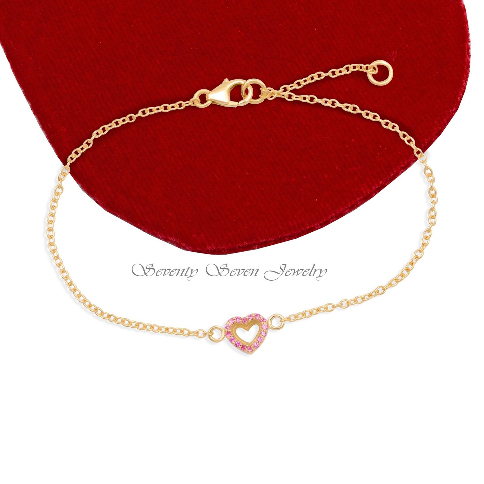 Pink Sapphire Heart Bracelet: Dainty Pave 925 Silver Gemstone - View 4 - Seventy Seven Jewelry | SKU: SSMJA233A-SLYGPSP-7-8I- Pink Sapphire Heart Bracelet: Dainty Pave 925 Silver Gemstone - View 4 - Seventy Seven Jewelry | SKU: SSMJA233A-SLYGPSP-7-8I-